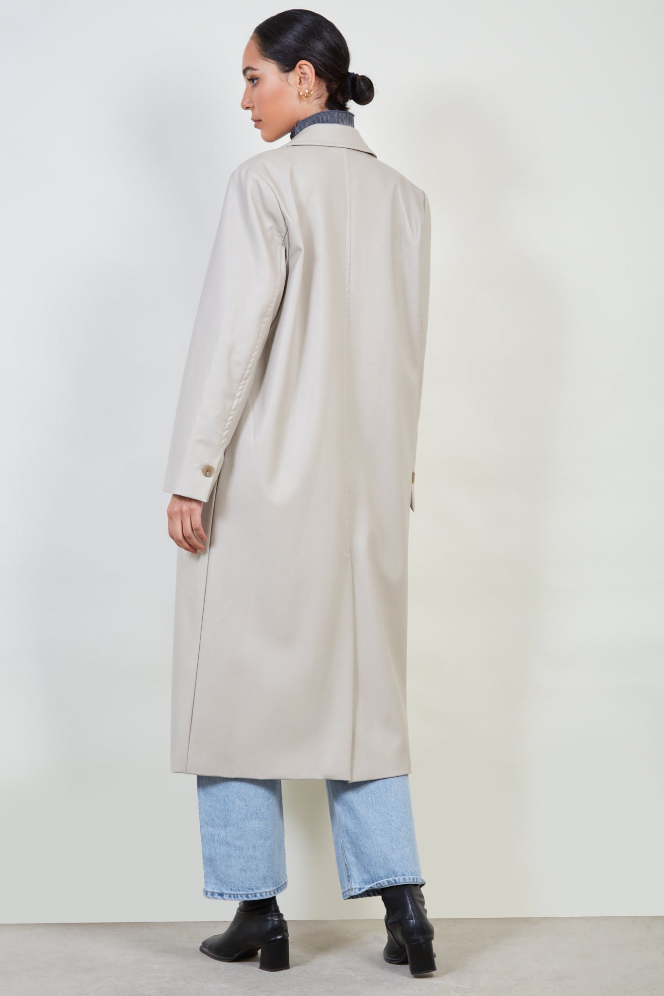 Ivory vegan leather tailored coat