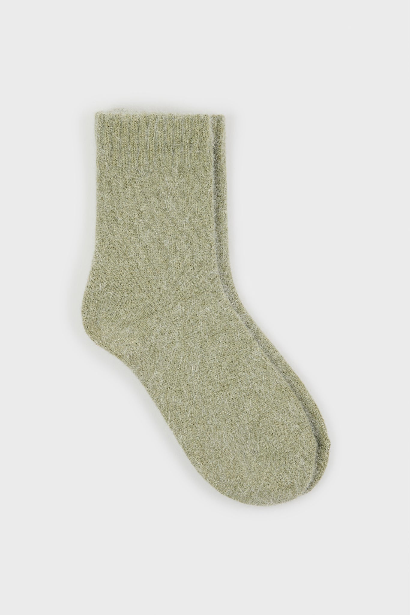 Khaki angora ribbed ankle trim socks_1