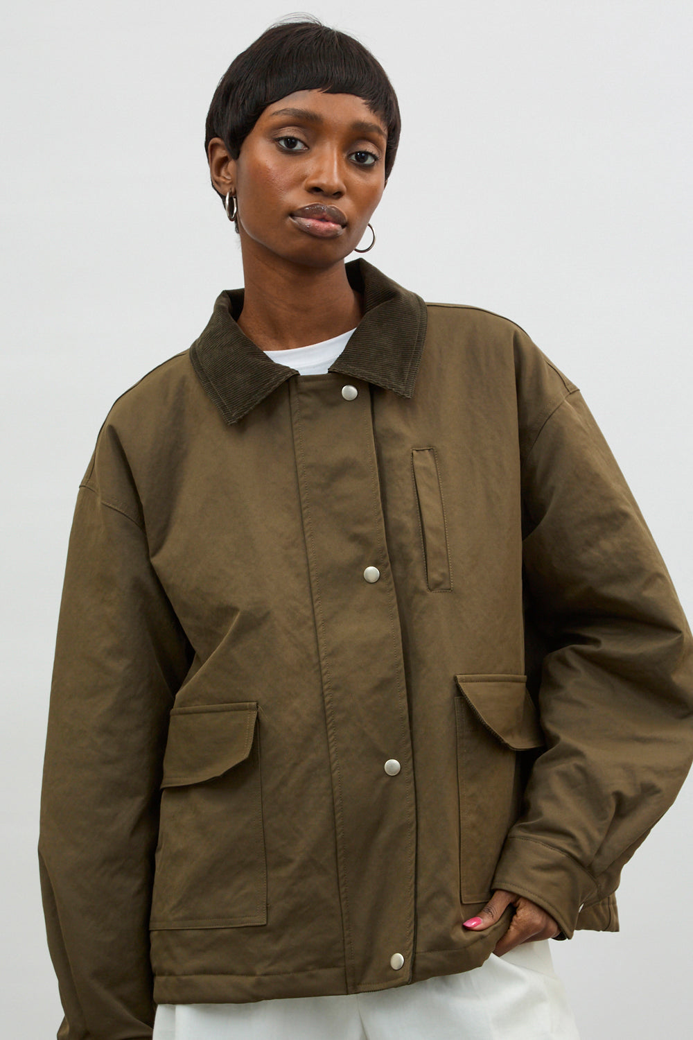 Khaki corduroy collar large pocket jacket_1