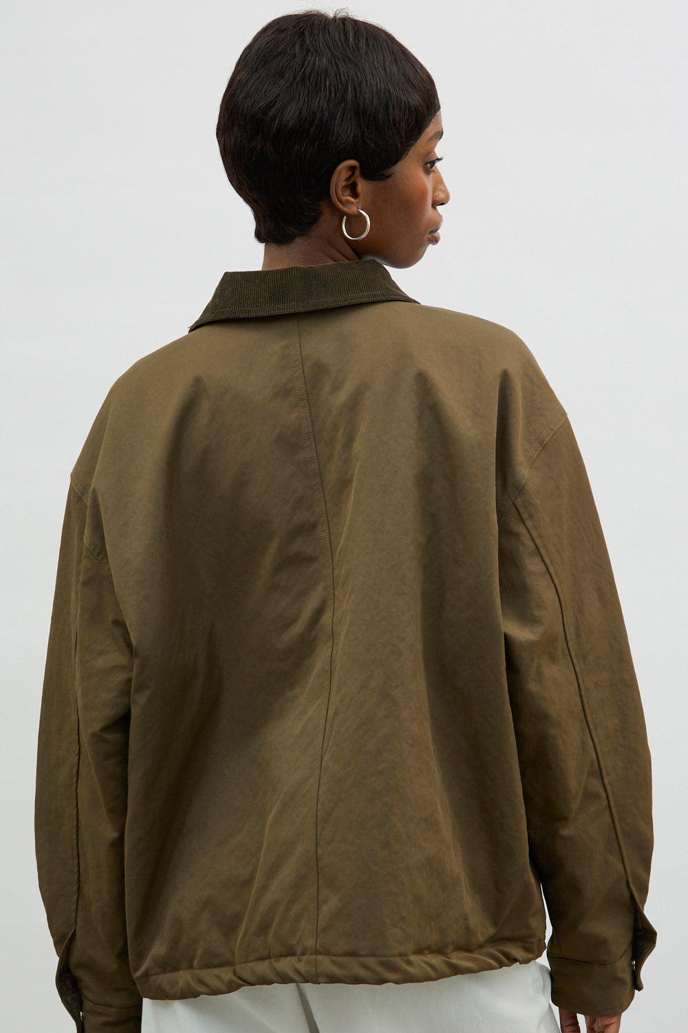 Khaki corduroy collar large pocket jacket_3