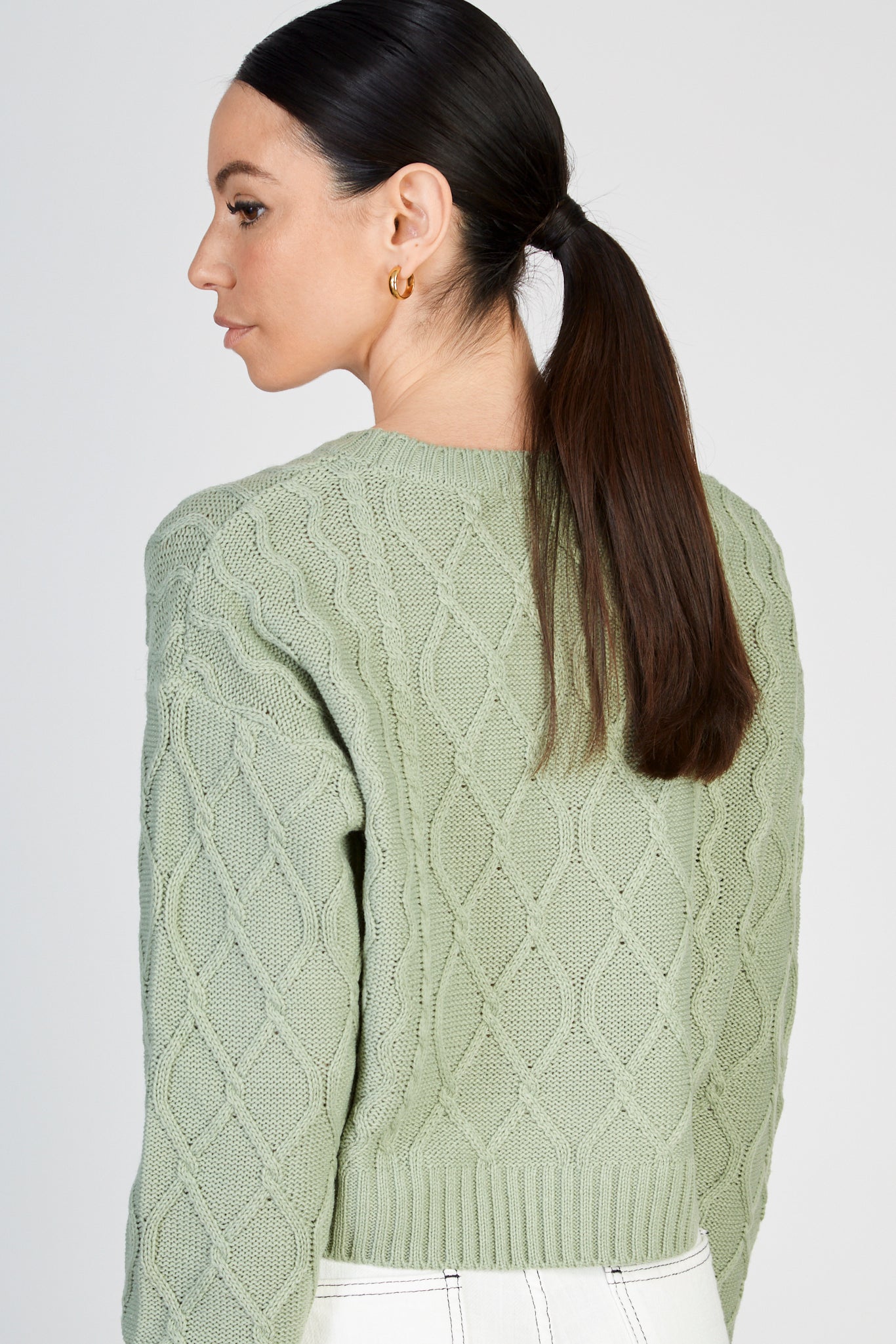 Khaki diamond weave cableknit washed jumper_2