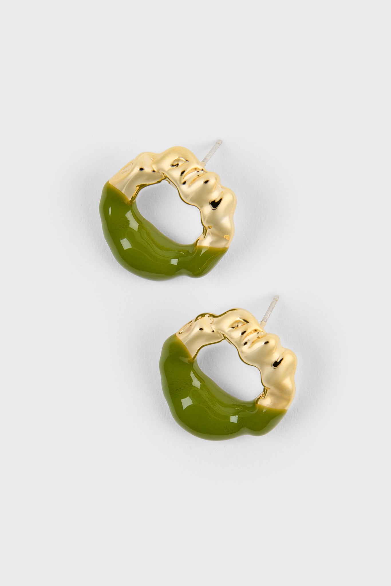 Khaki enamel dipped gold organic circle earrings_1