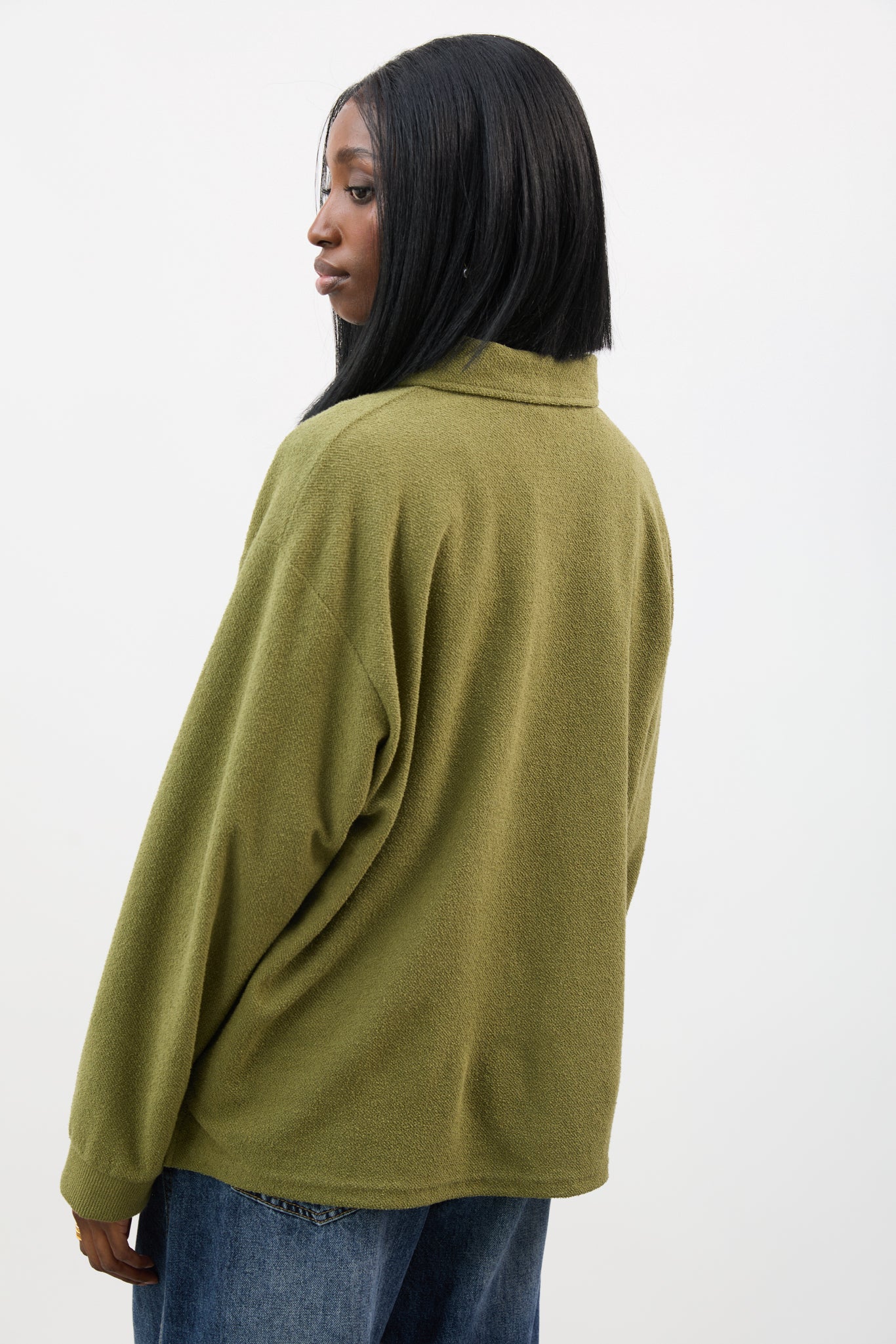 Khaki textured button up collared top_2