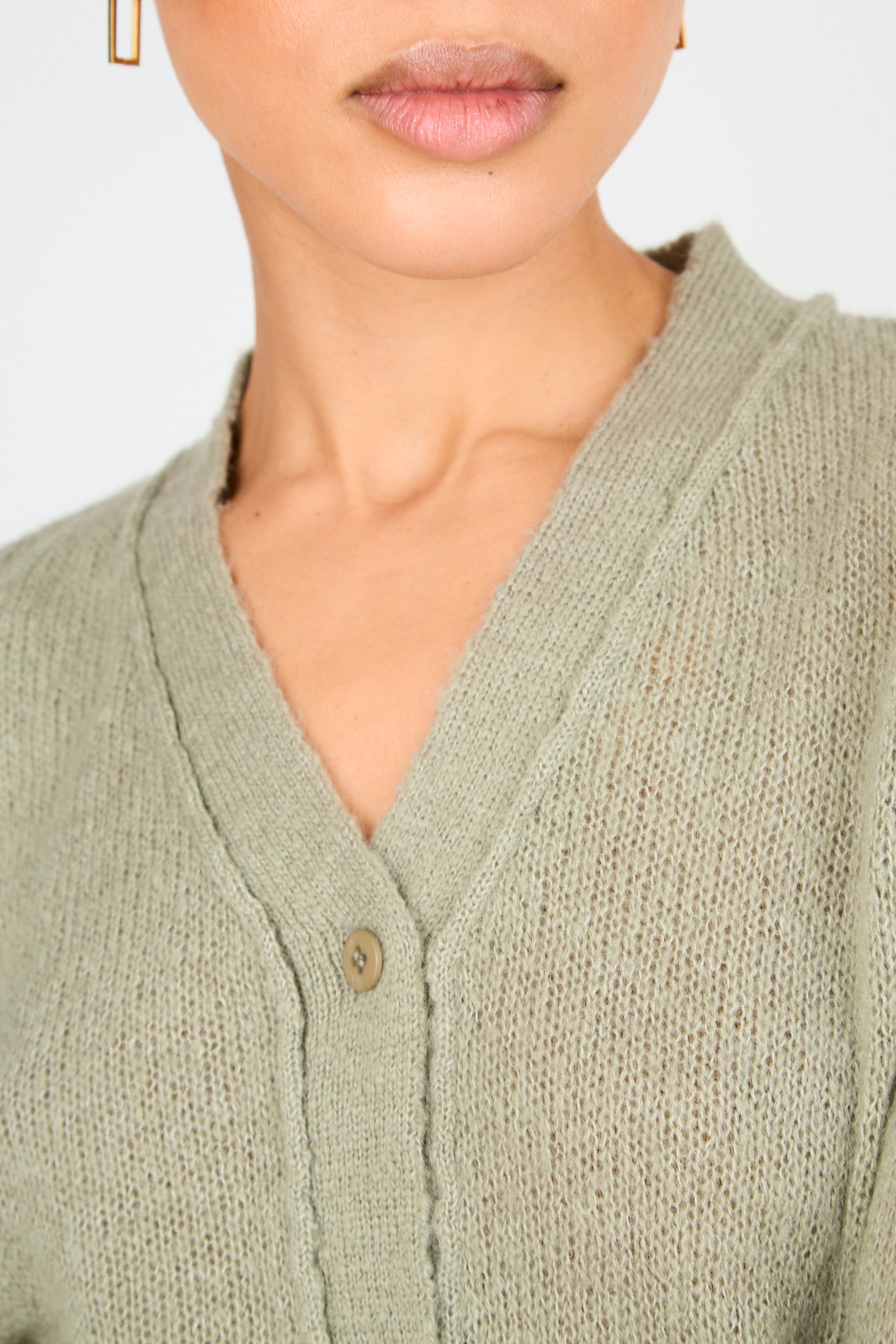 Khaki wool blend button front cardigan_3