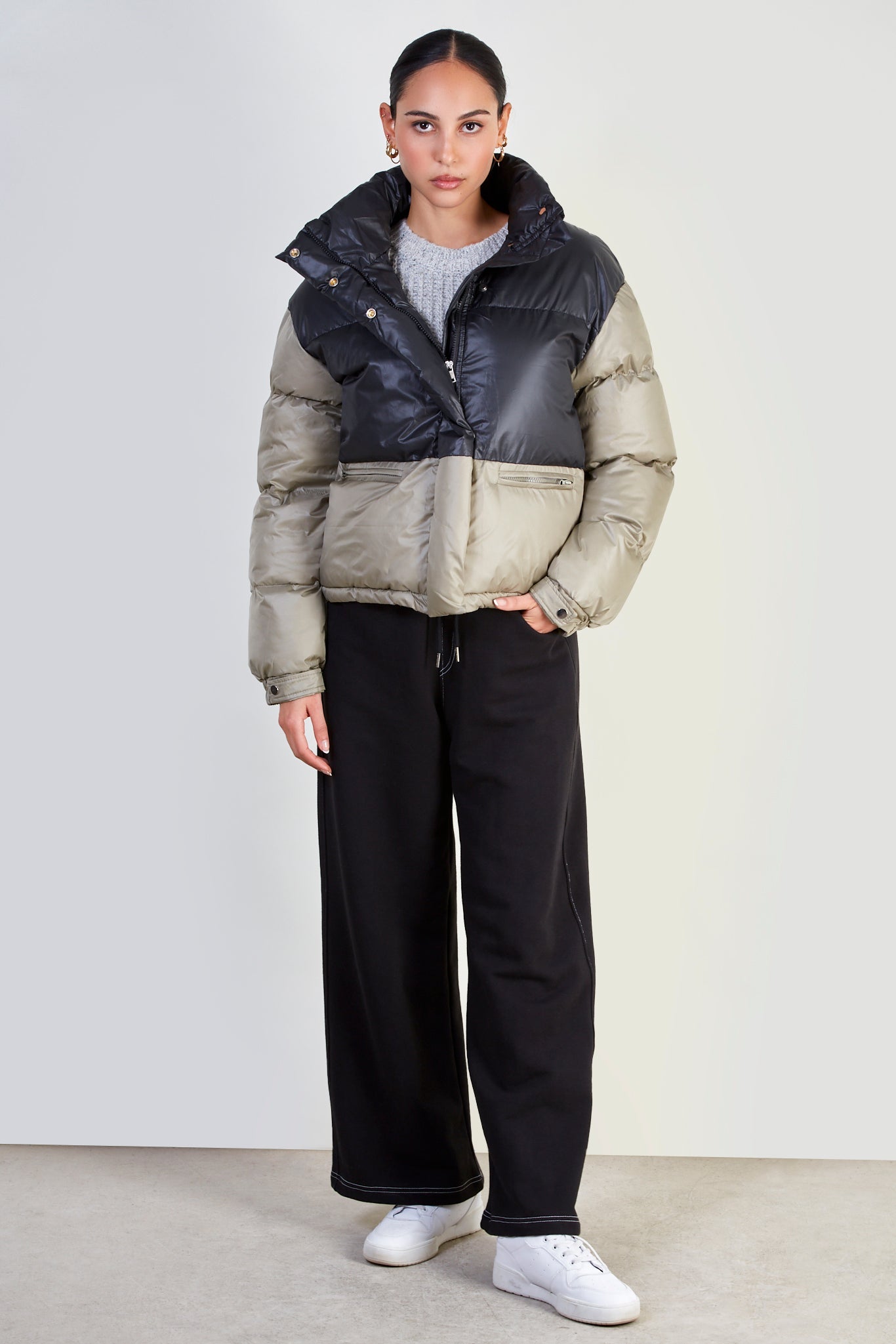 Khaki and navy two tone puffer jacket_2