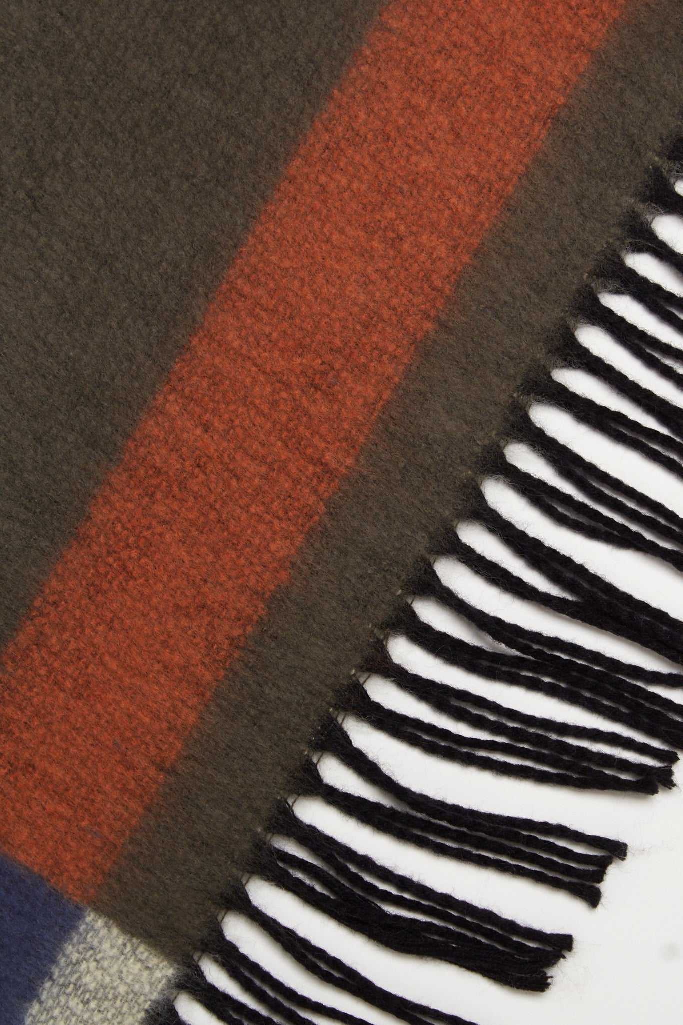 Khaki and orange contrast block fringe scarf_2