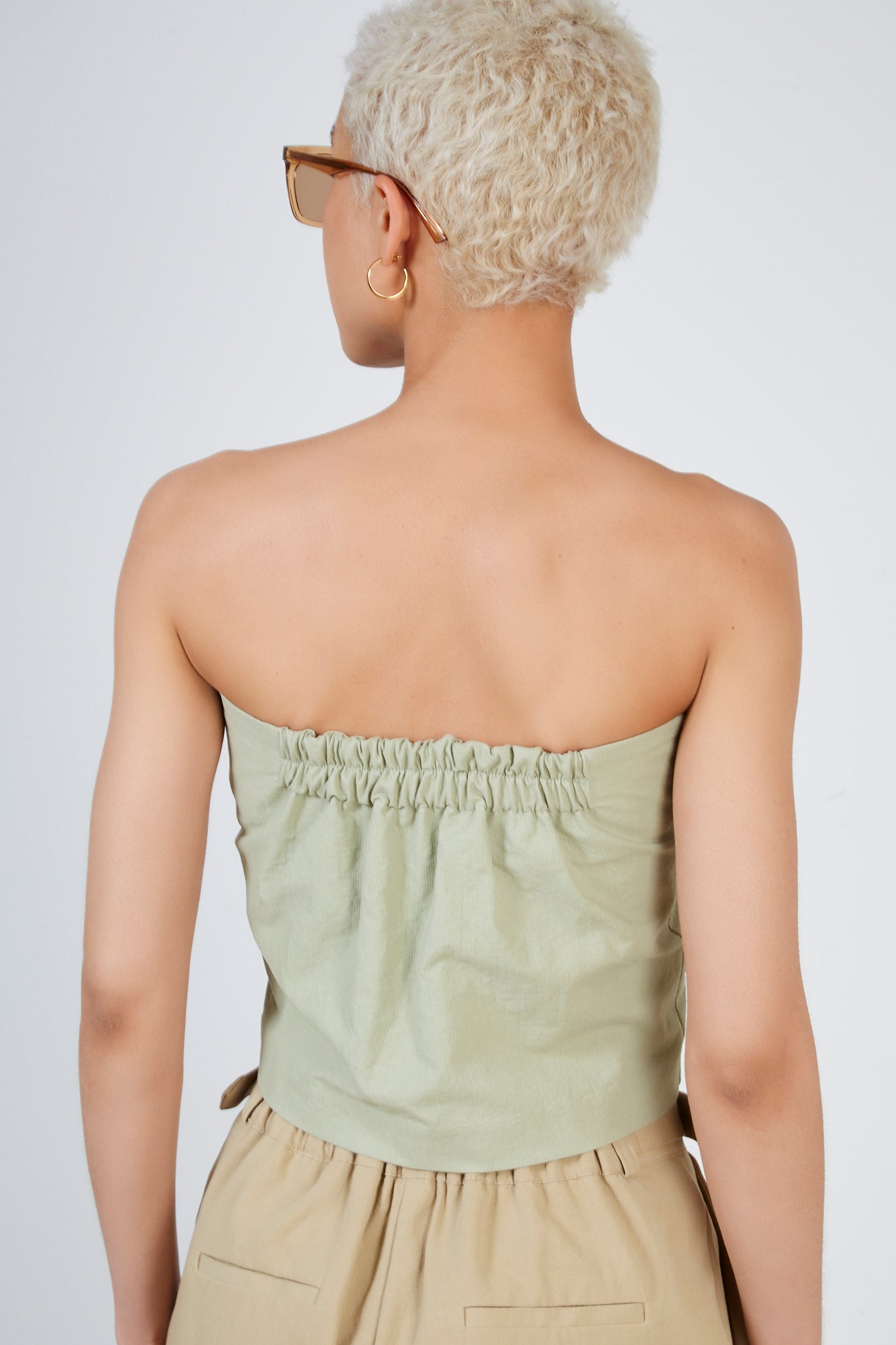 Khaki button front strapless top_2