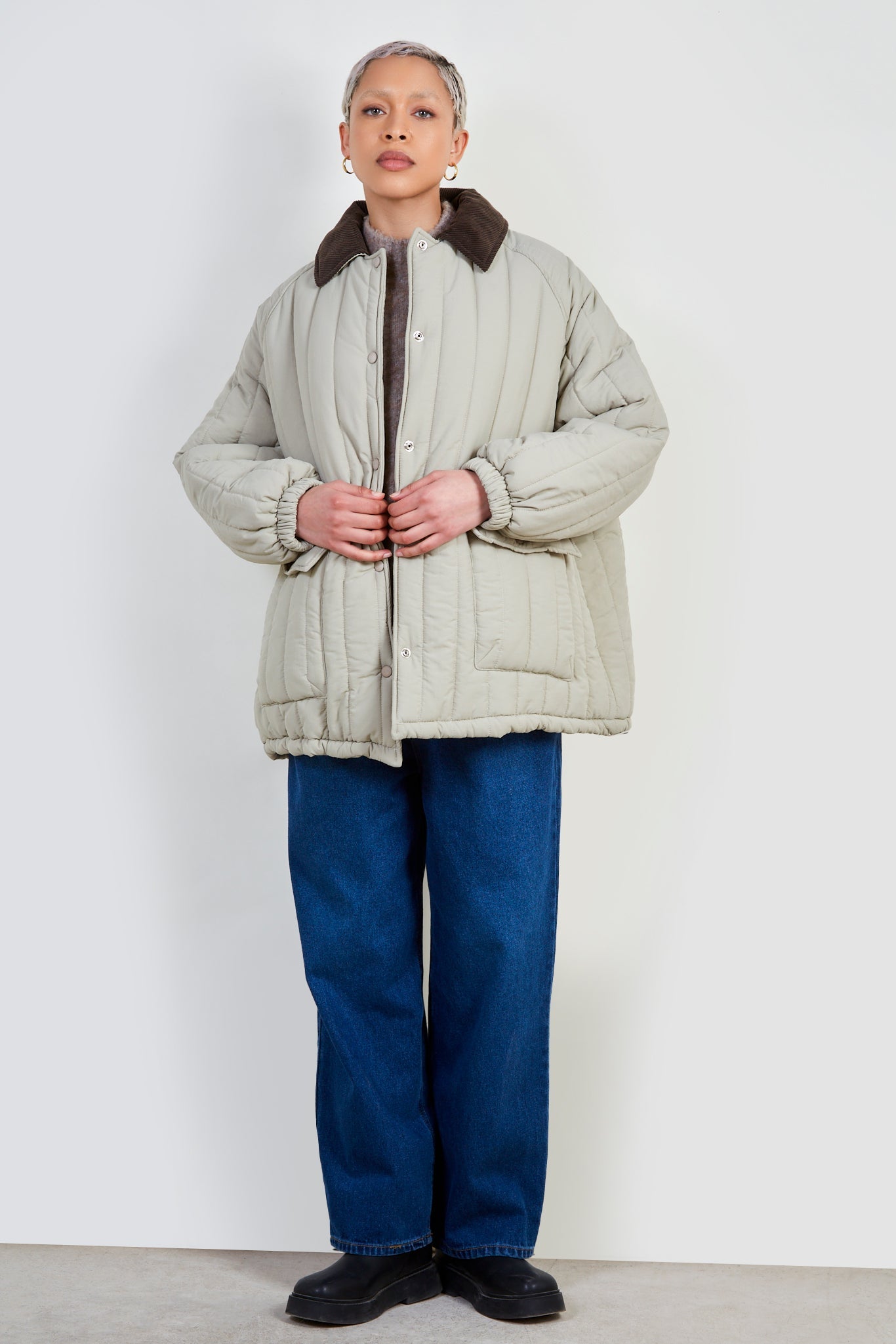 Khaki circle quilted coat_2