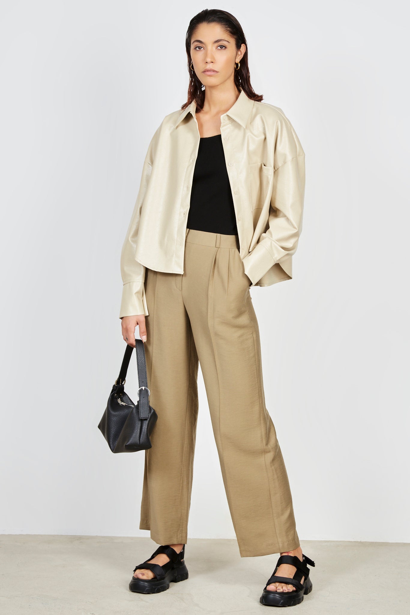 Khaki double pleat tailored trousers_3