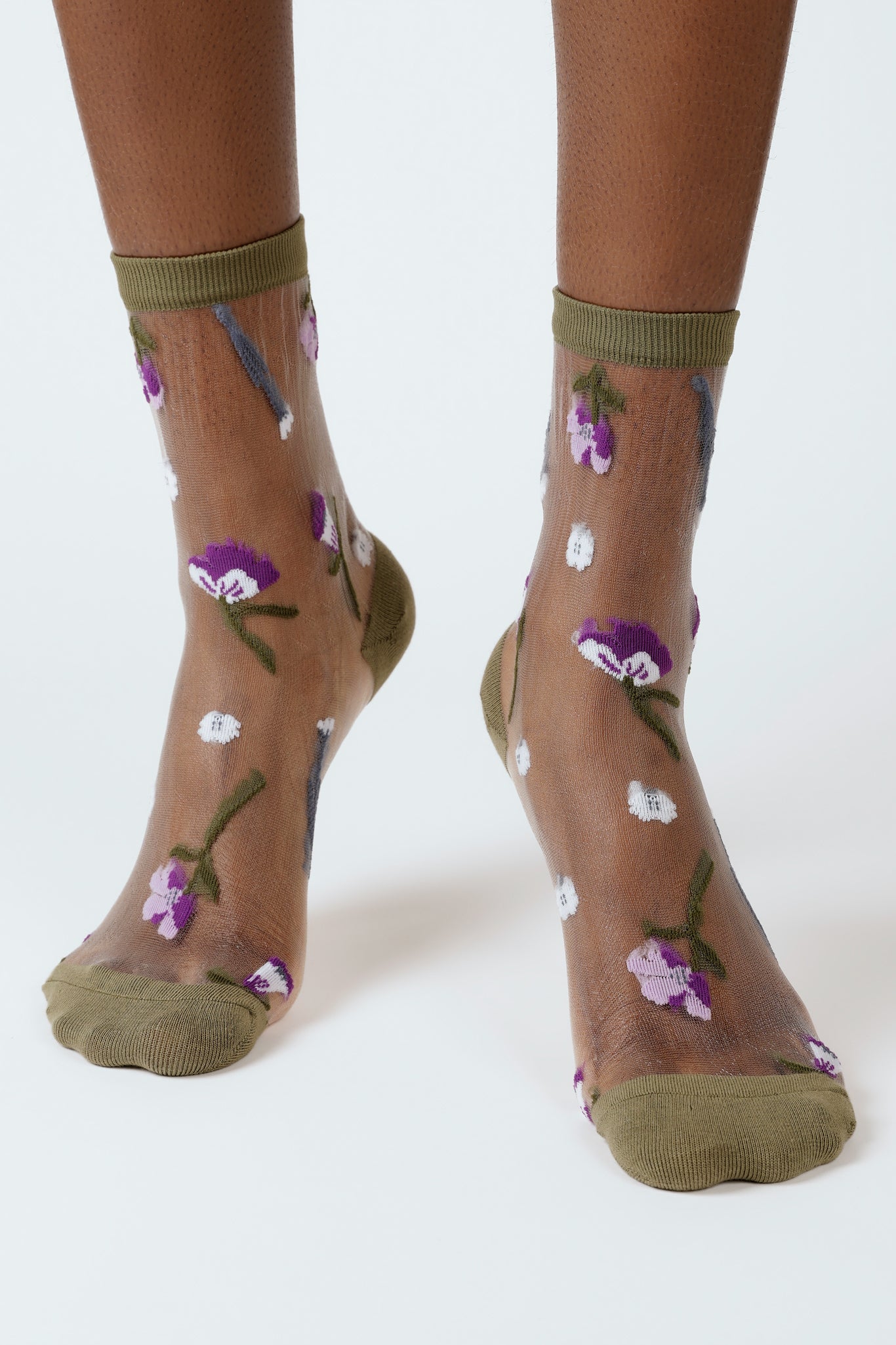 Khaki sheer sprouting garden socks_2