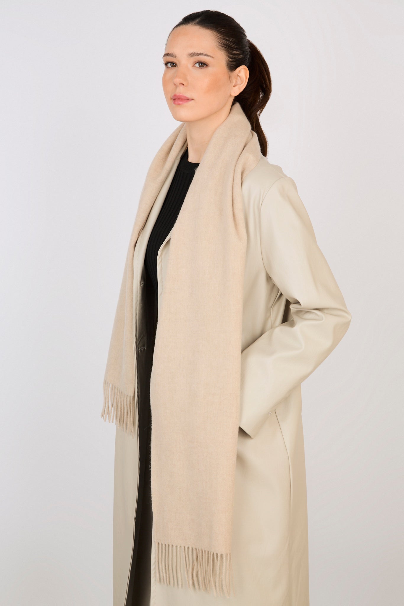 Light beige pure wool classic scarf_4