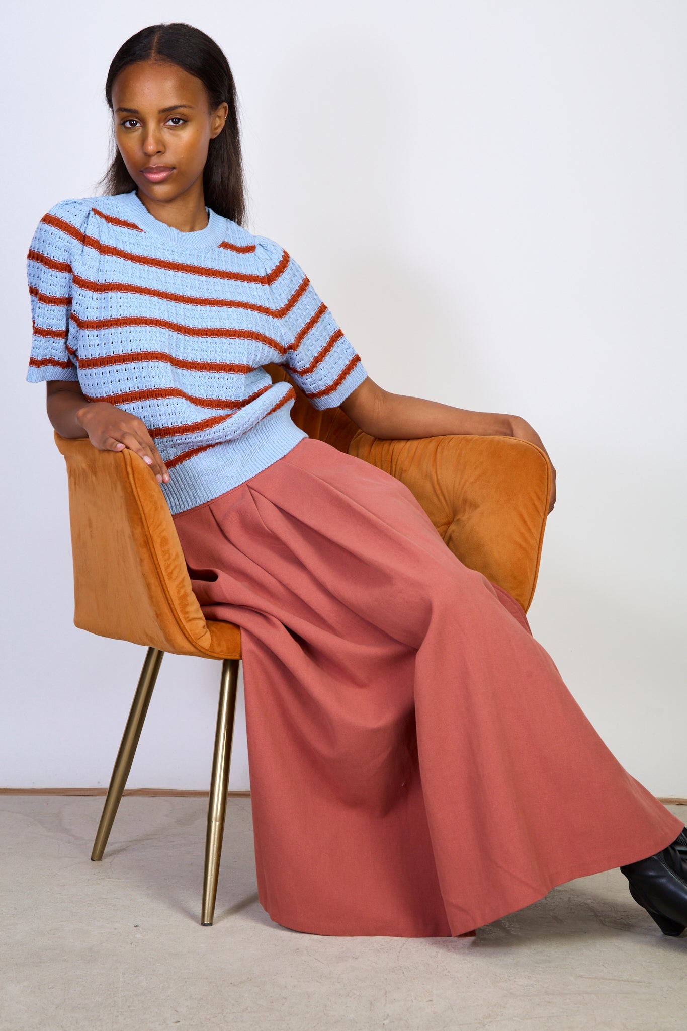 Light blue and brown striped knit tee_5