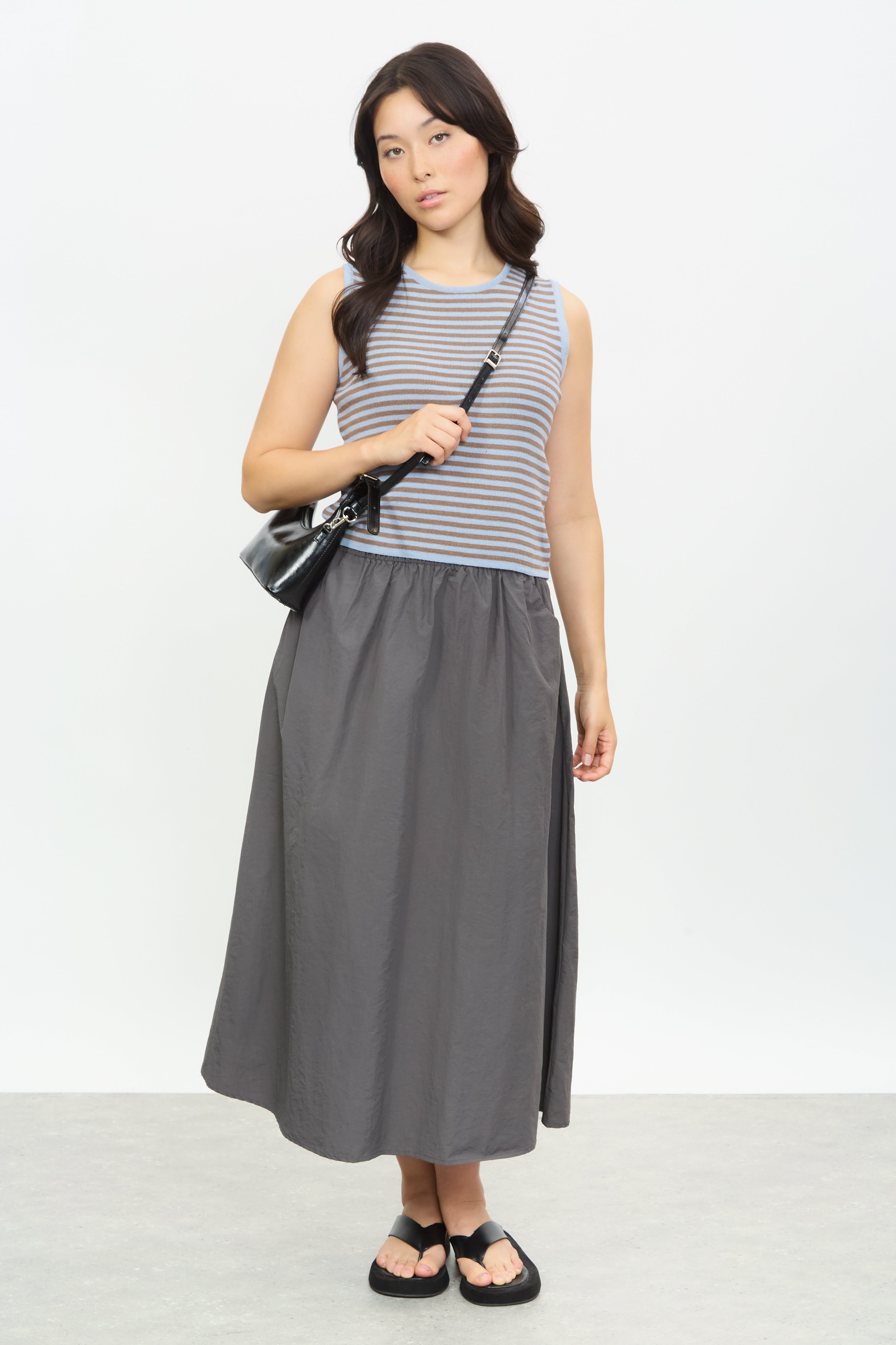 Light blue and brown striped knit vest_4