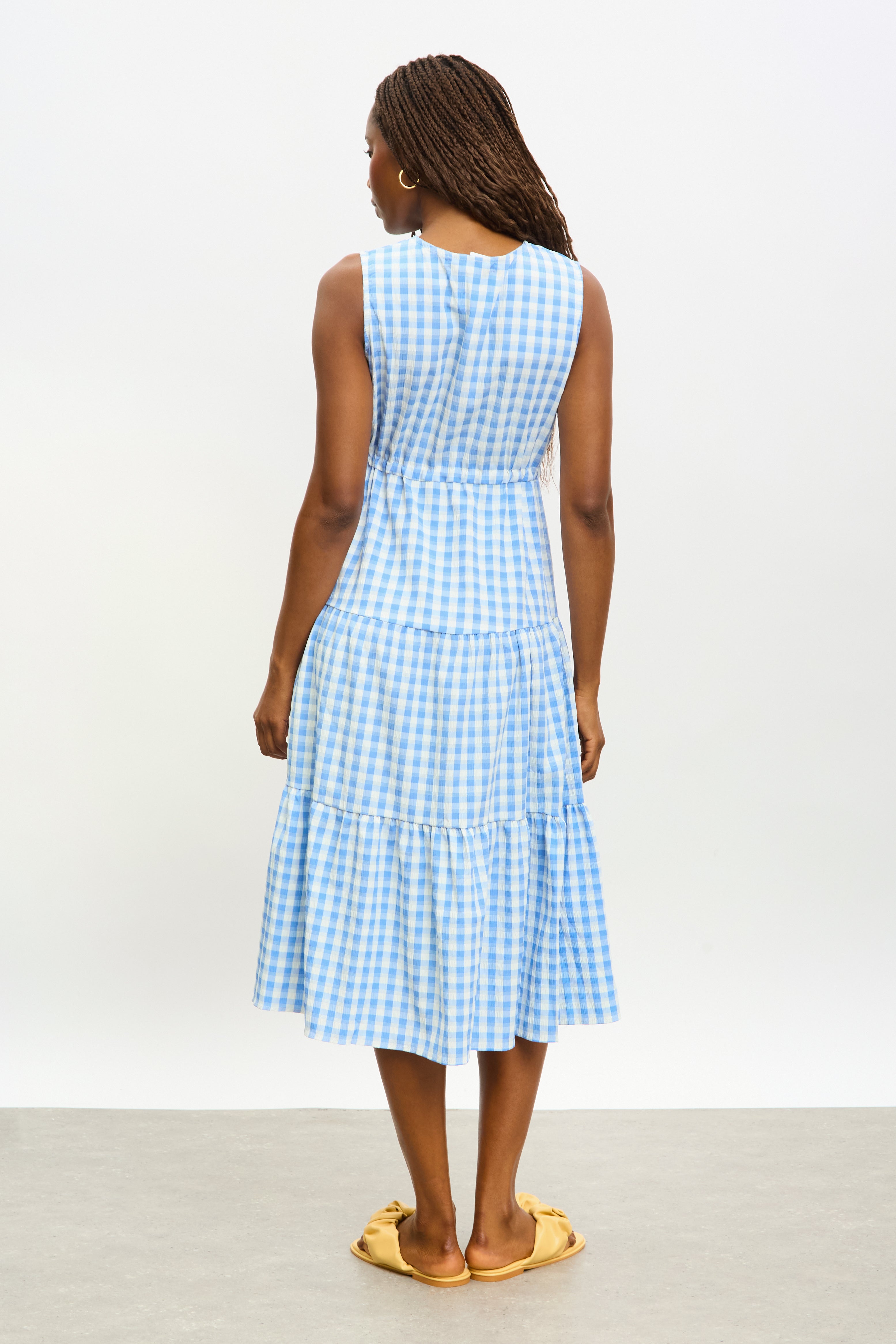 Light blue and white gingham tiered midi dress_2