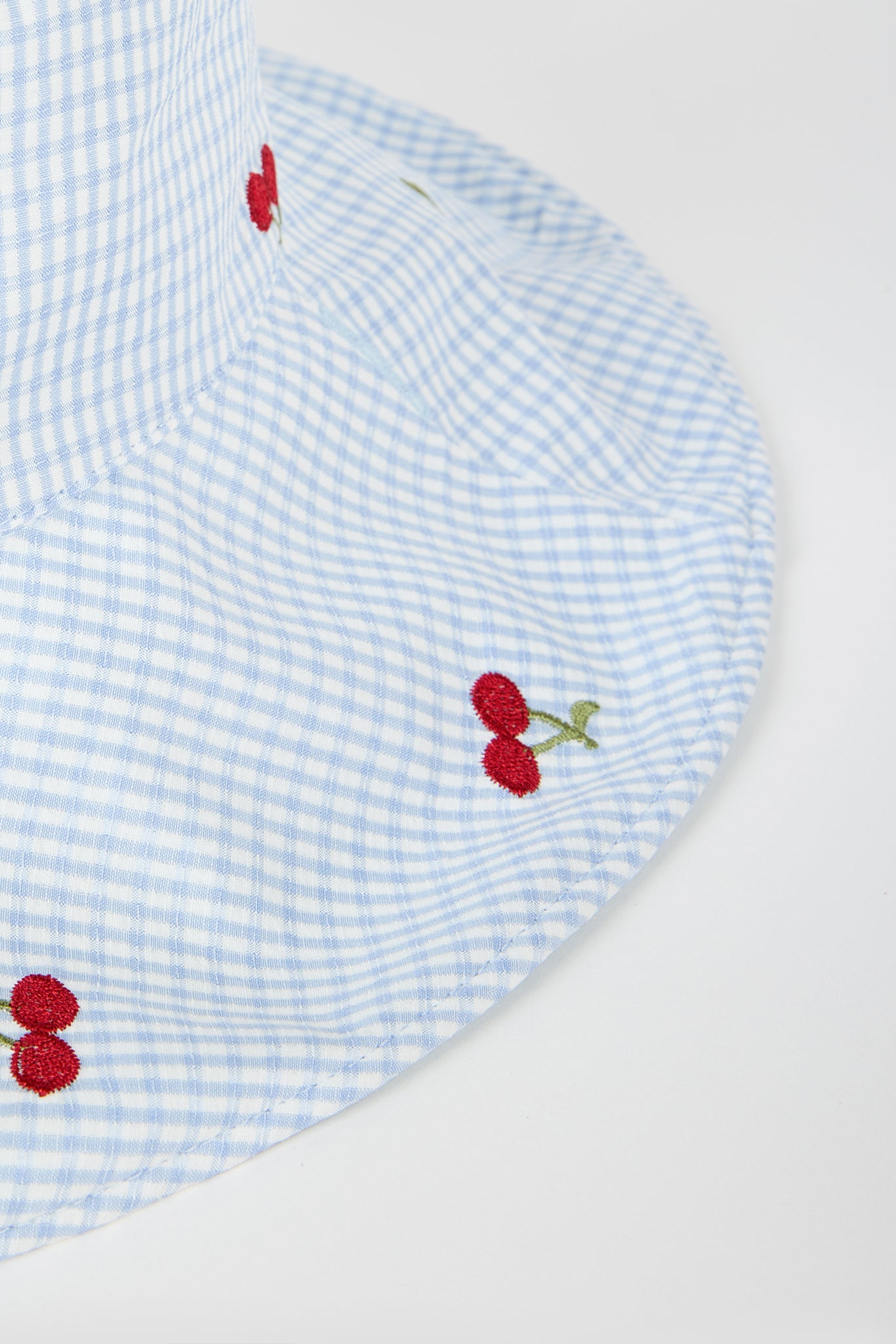 Light blue gingham embroidered cherry reversible sun hat_3