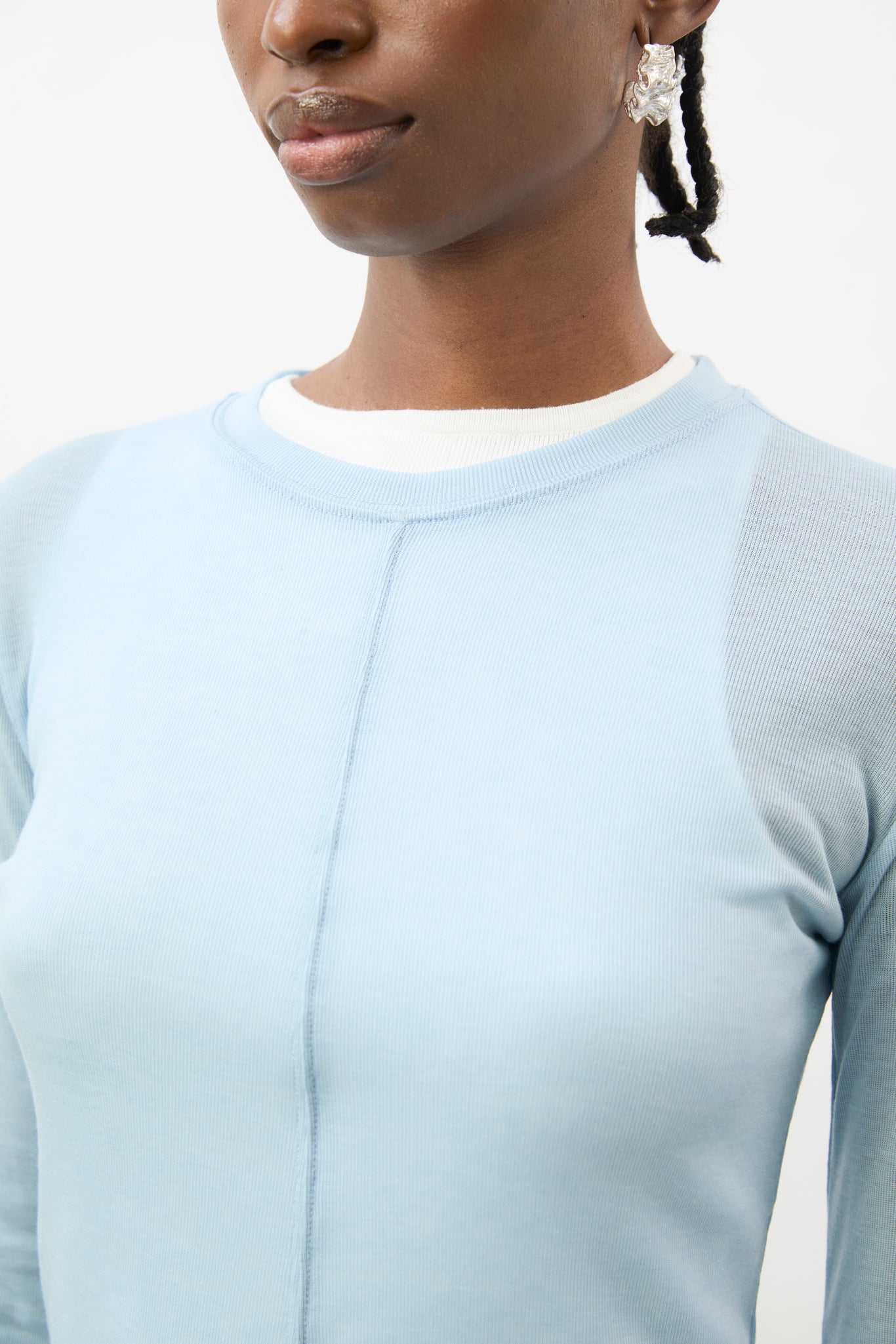 Light blue semi sheer jersey long sleeve top_3