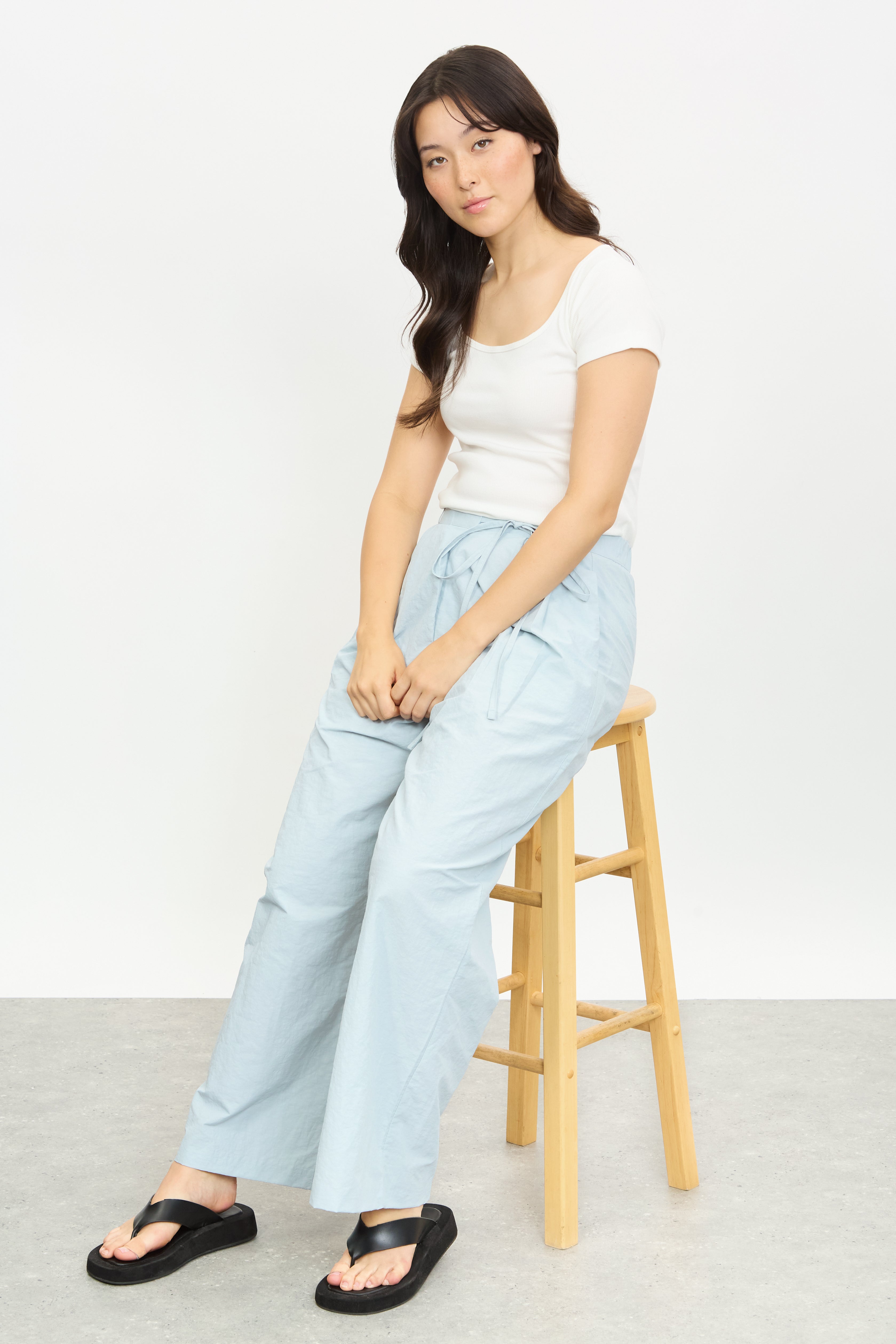 Light blue tie waist wrap trousers_5