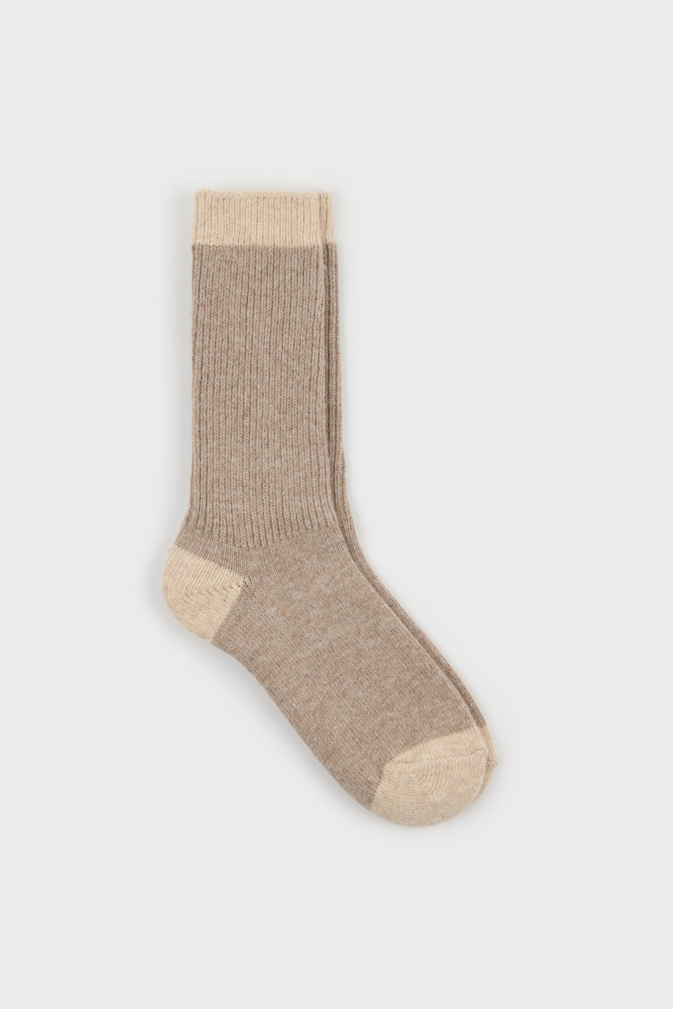Light brown and oatmeal contrast trim cashmere blend socks_1
