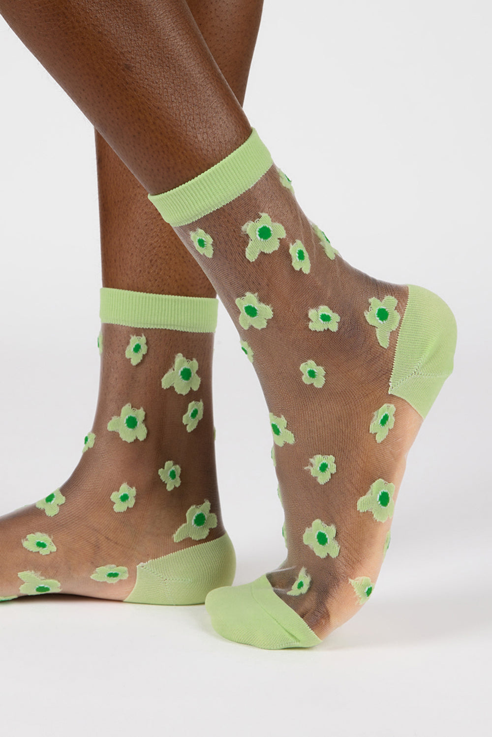 Light green mixed flower sheer socks_1