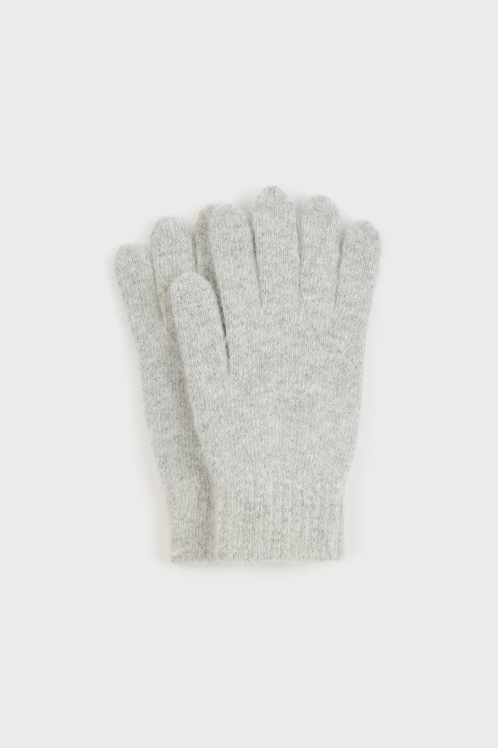 Pale grey mohair beanie and wool blend gloves set