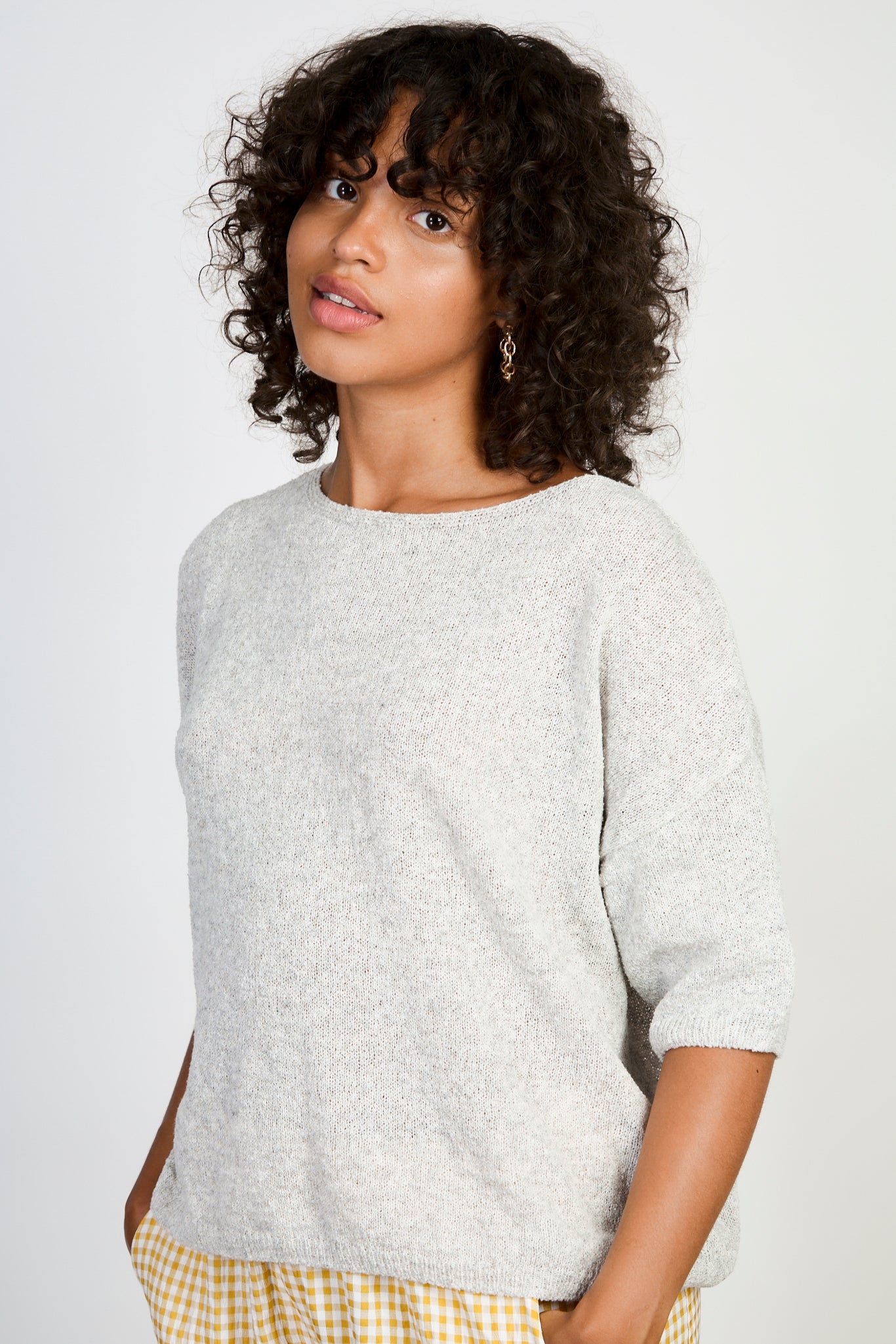 Light grey linen blend wide neck knit tee_1