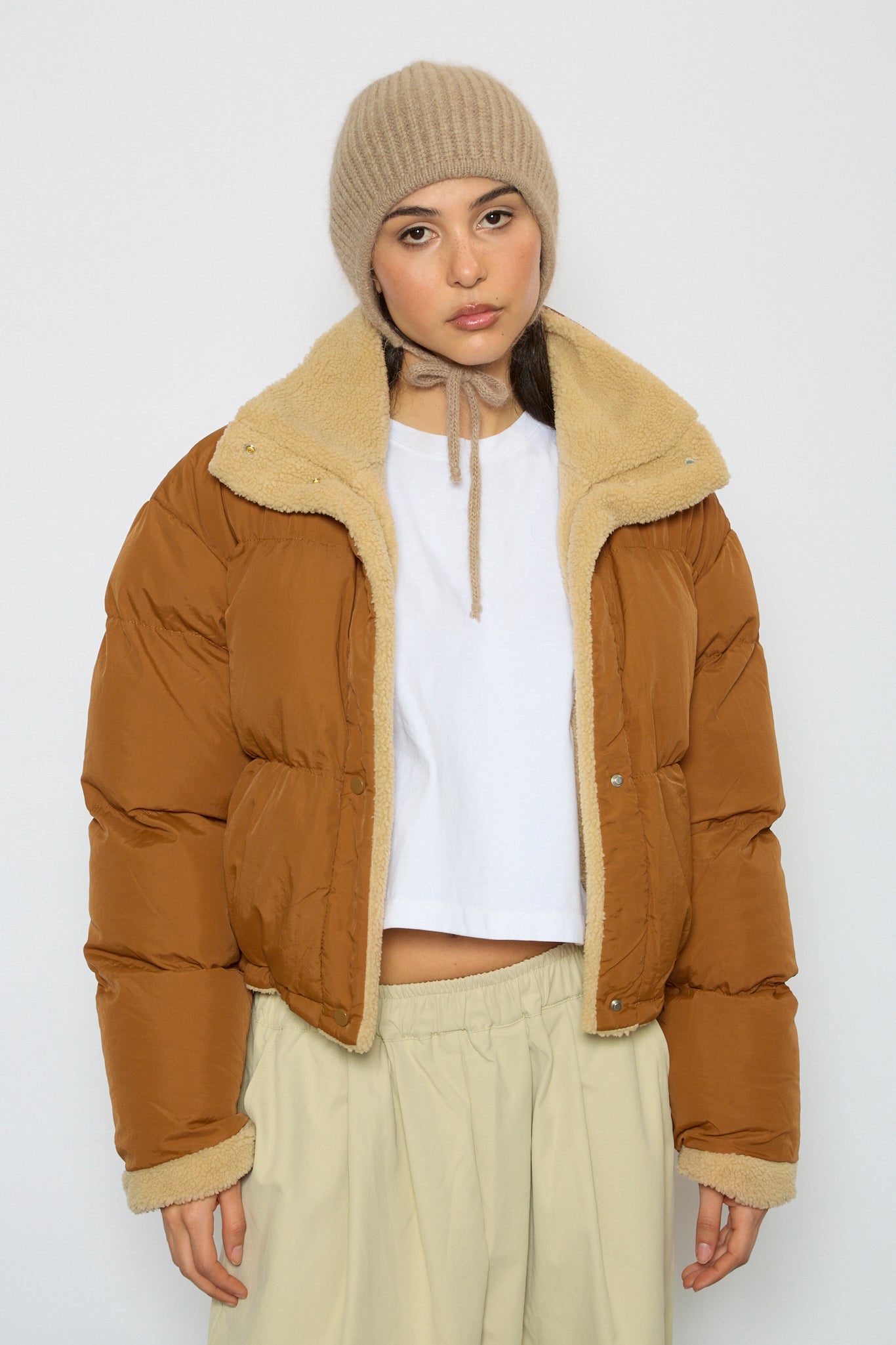 Dark camel teddy lined puffer jacket_7