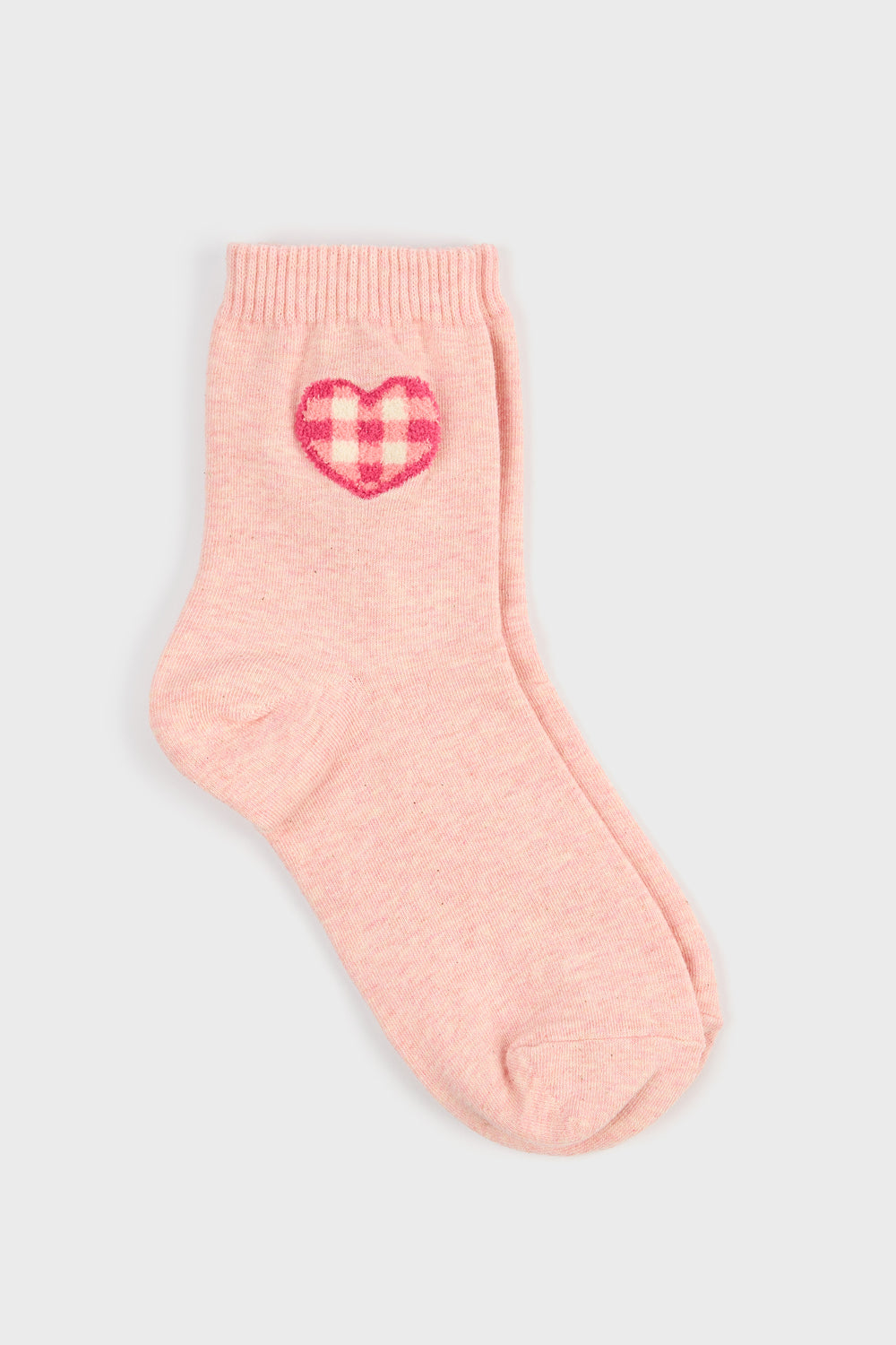 Light pink and hot pink gingham heart socks_3