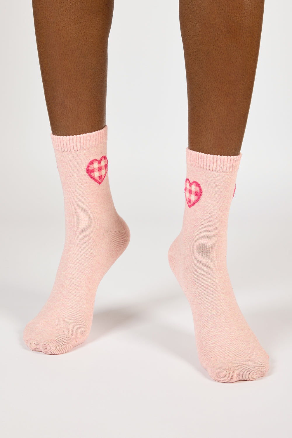 Light pink and hot pink gingham heart socks_2