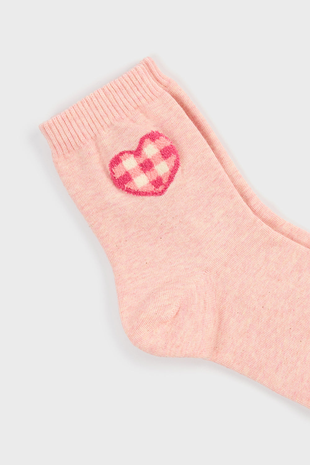 Light pink and hot pink gingham heart socks_4