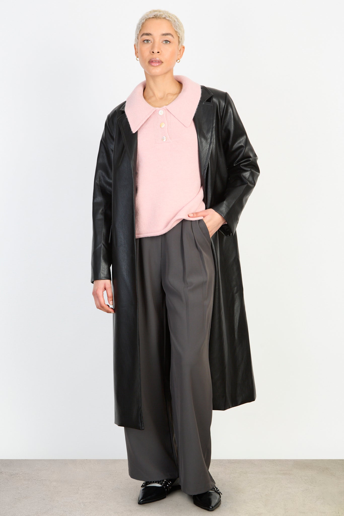 Light pink giant collar button neck jumper_4