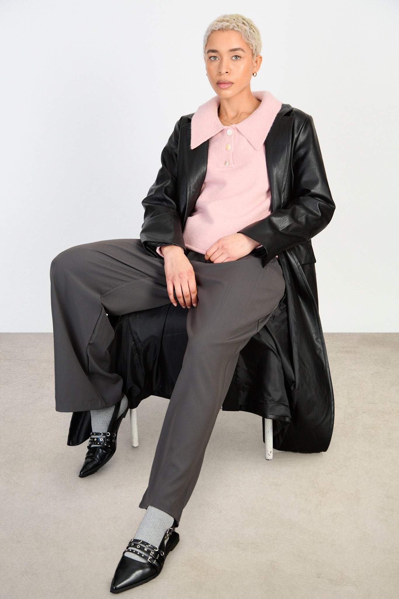 Light pink giant collar button neck jumper_5