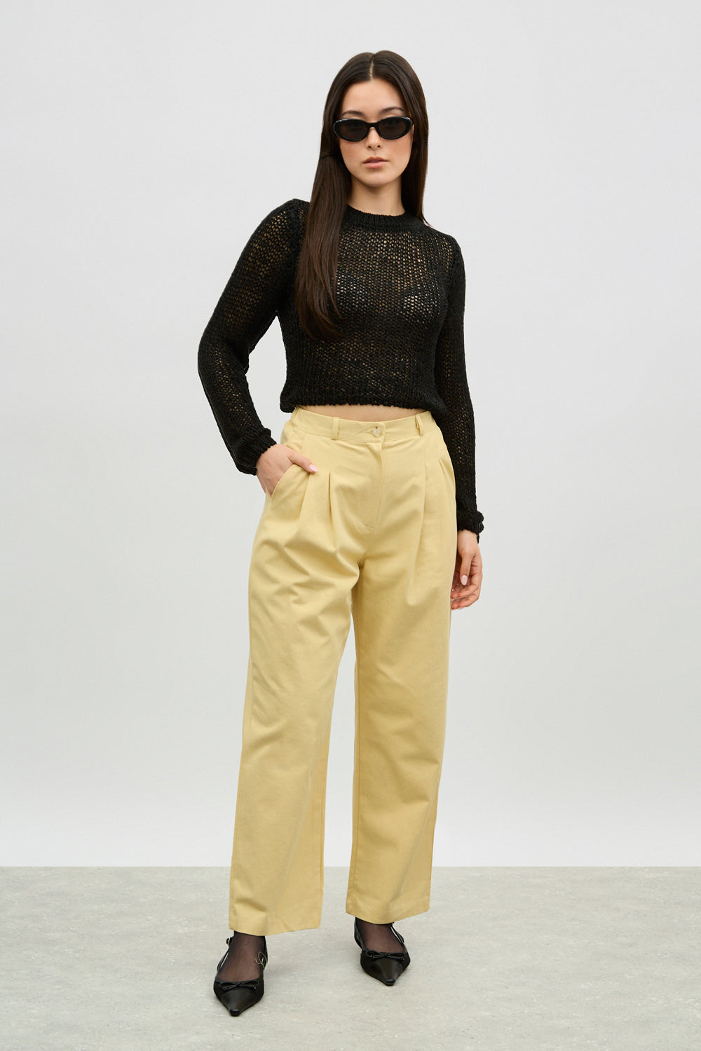 Light yellow double pleat trousers_4