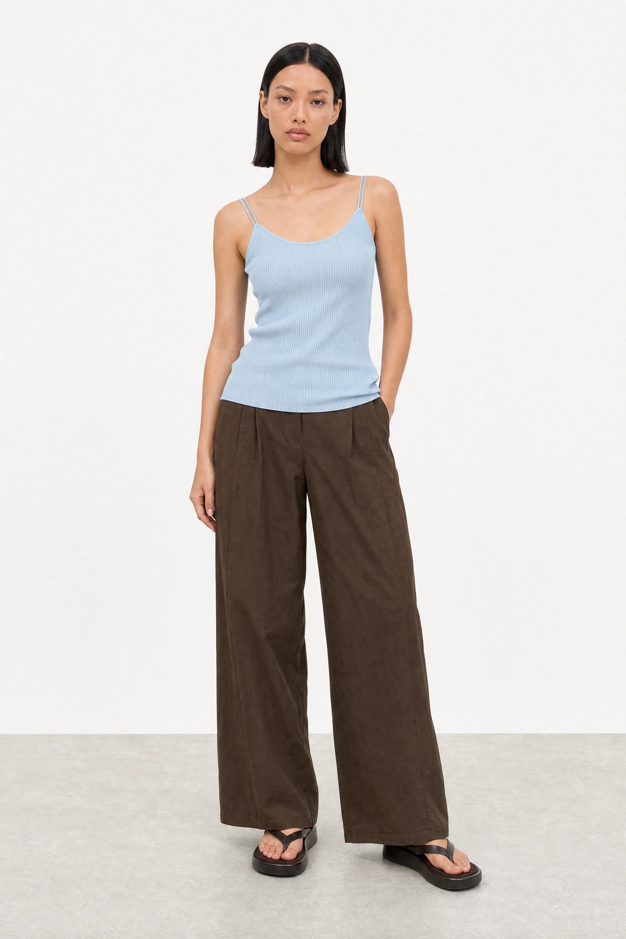 Light blue thin ribbed strappy knit tank_4