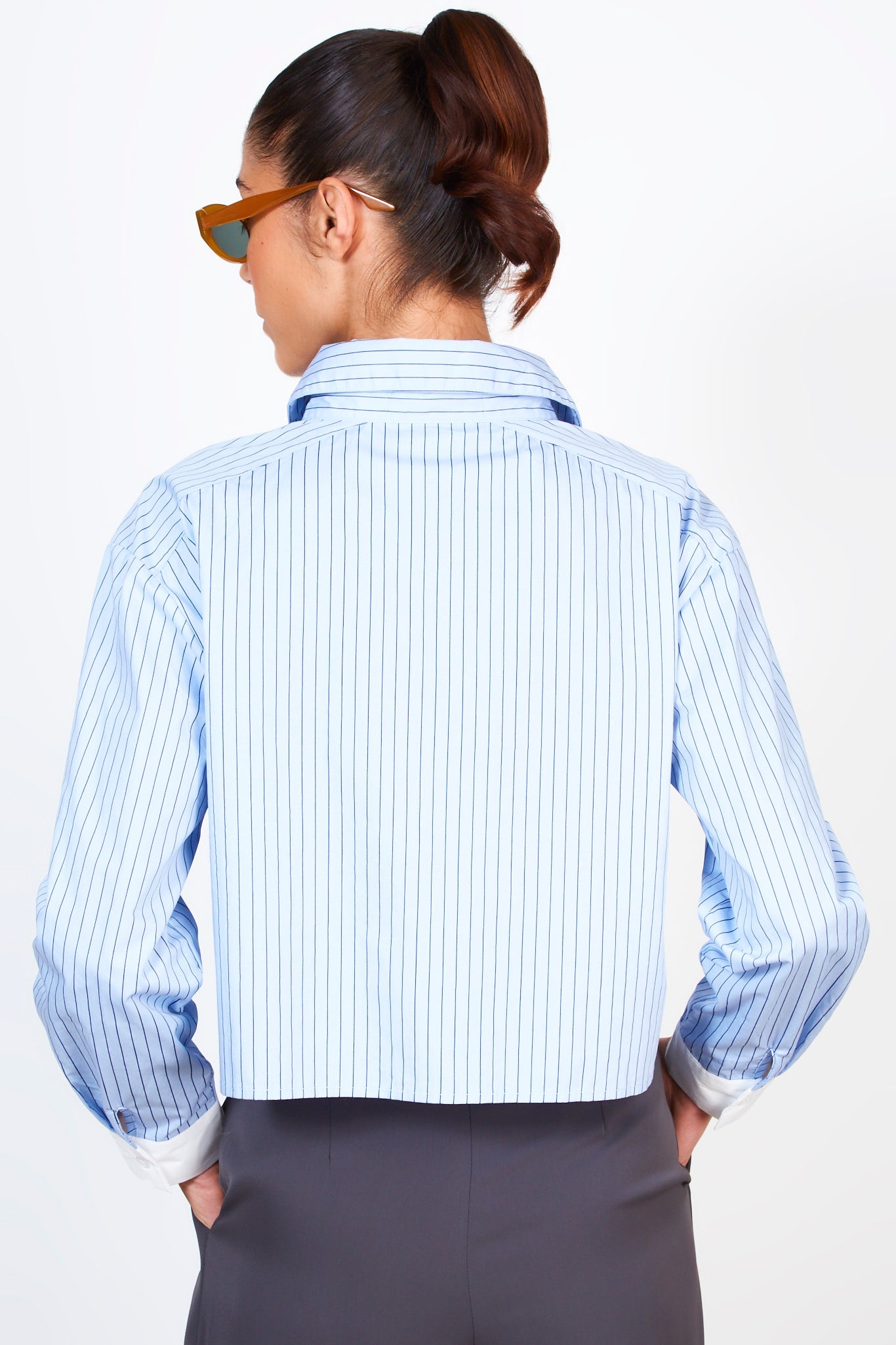 Light blue pinstriped smart cropped shirt_2