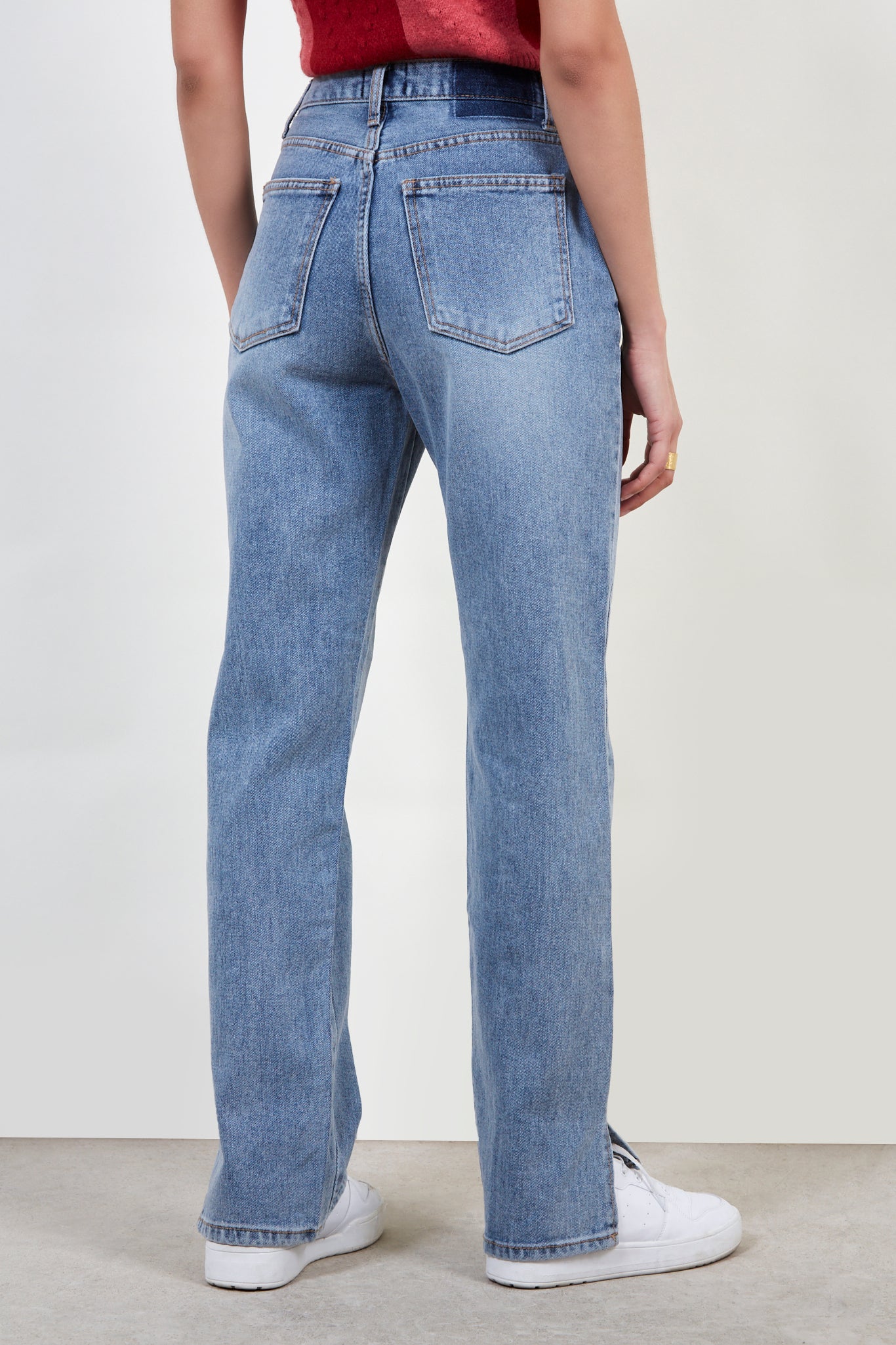 Light blue recycled cotton slit hem jeans_2
