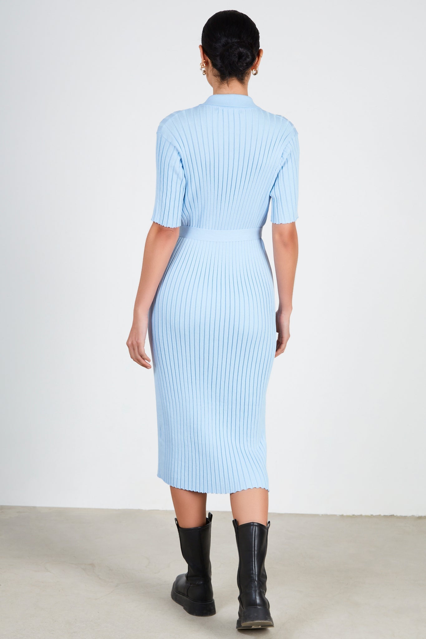 Light blue ribbed buton up knit dress_2