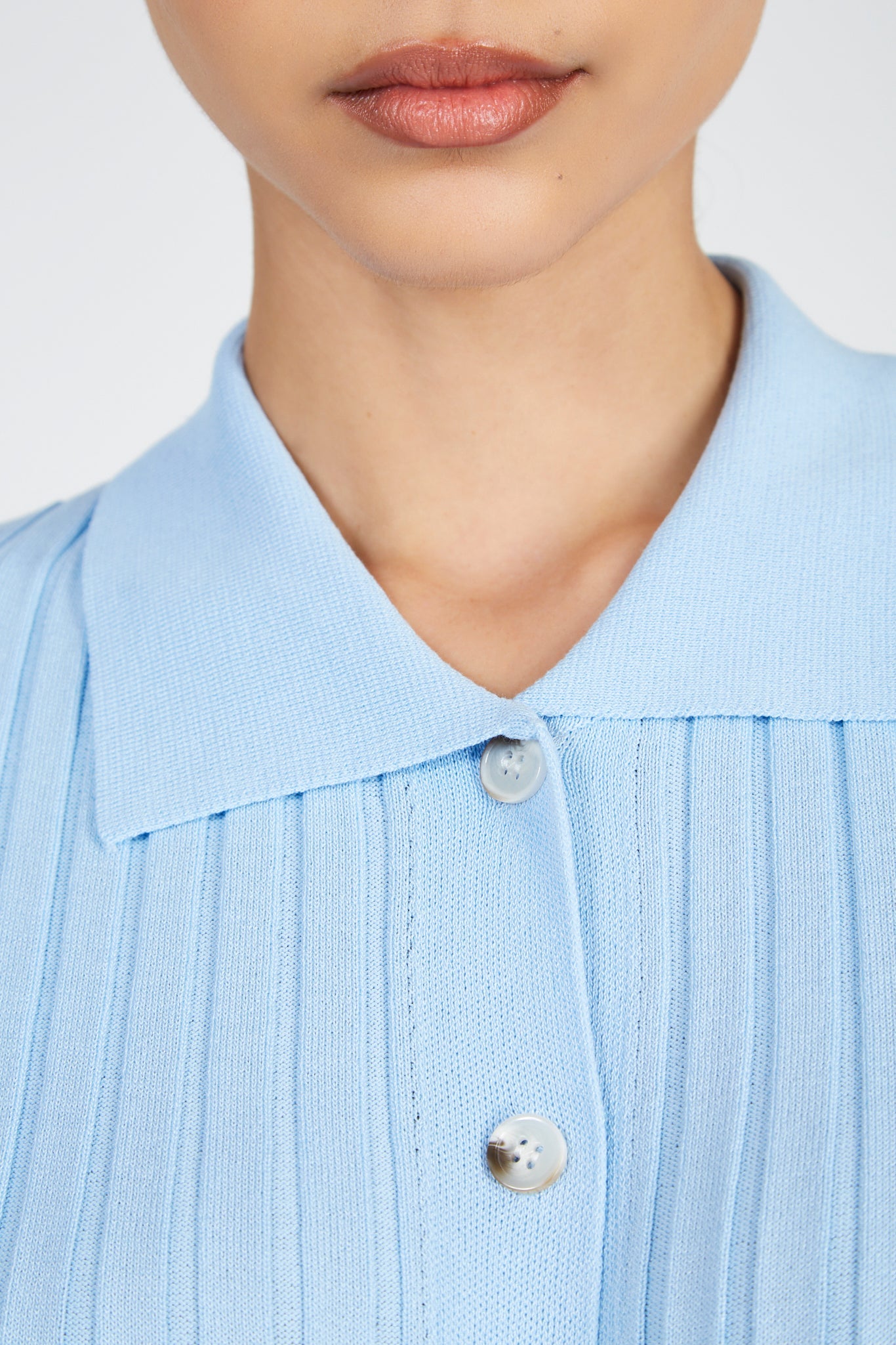 Light blue ribbed buton up knit dress_4