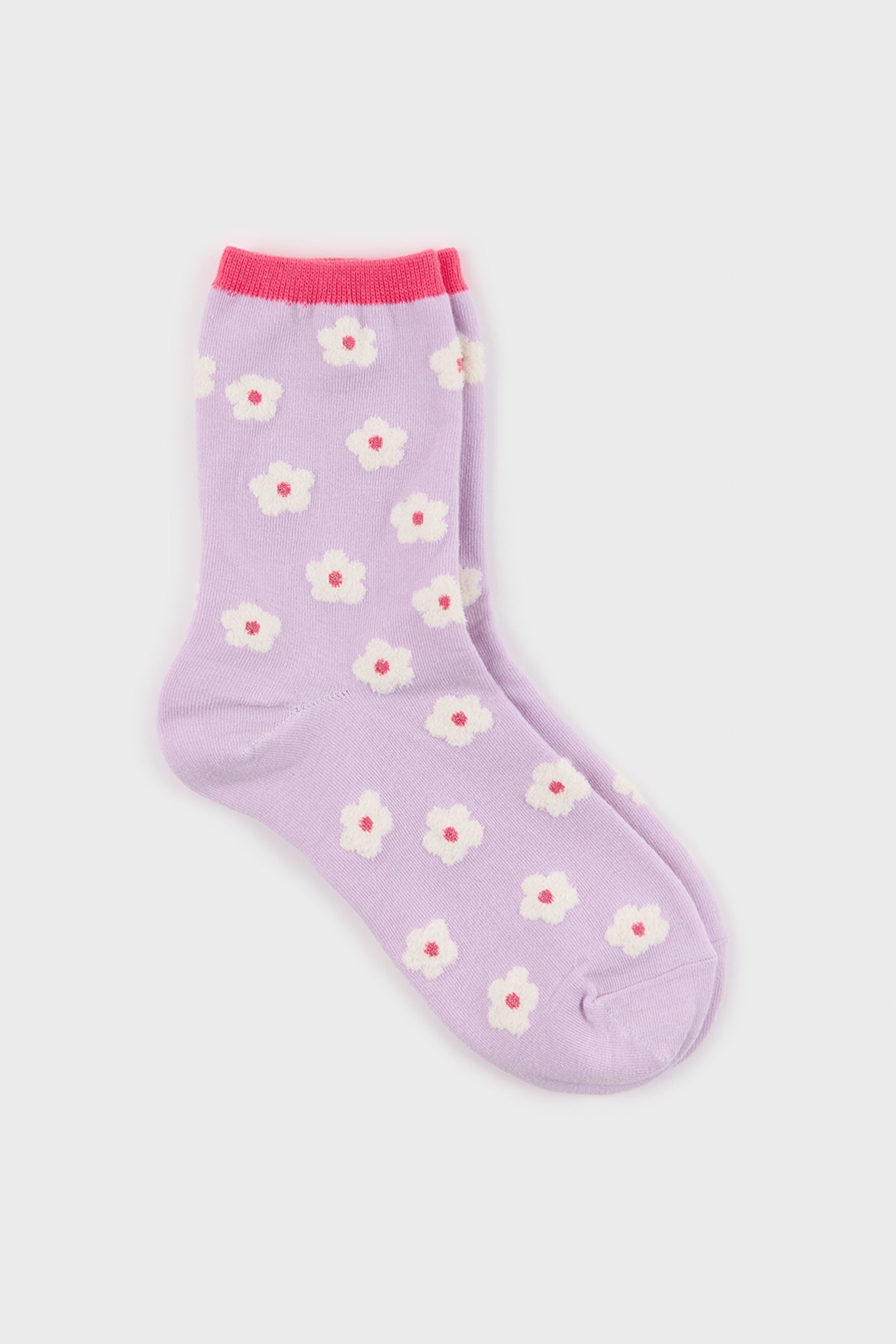 Lilac and white fuzzy flower contrast trim socks_3