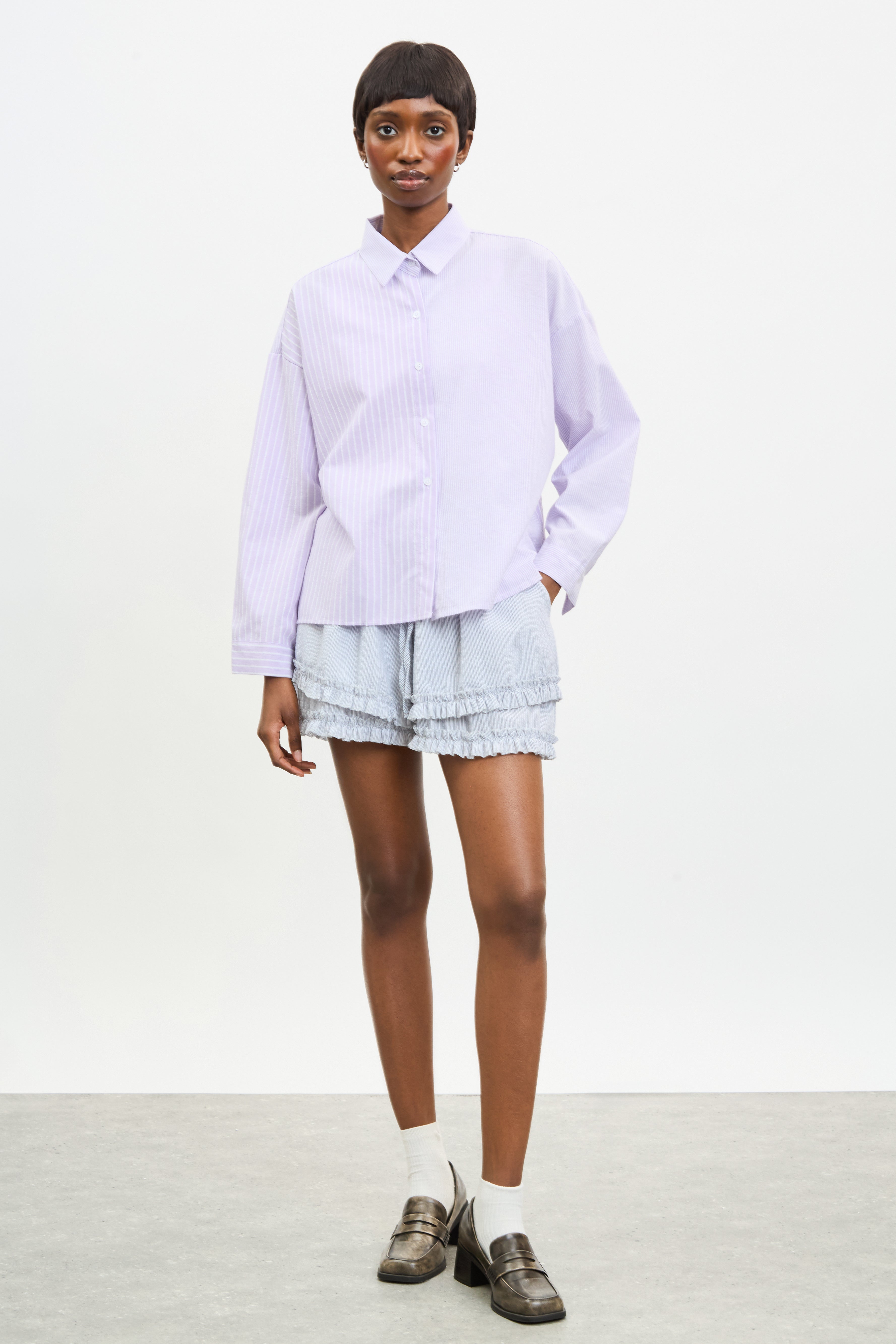 Lilac and white multi striped shirt_4