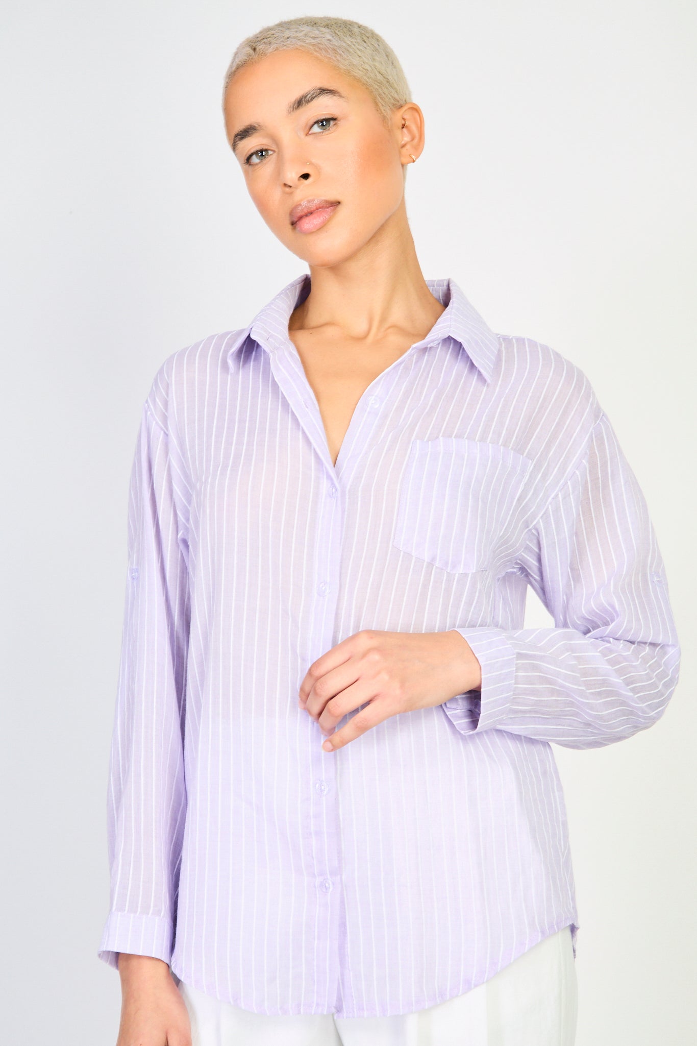 Lilac and white striped pocket front shirt_2