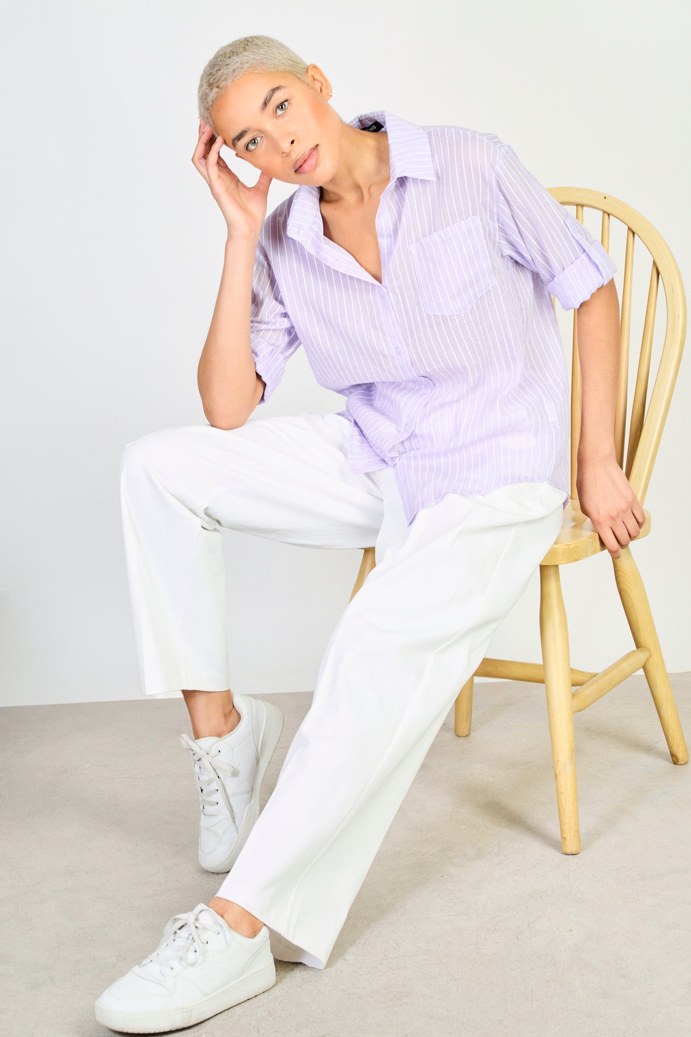 Lilac and white striped pocket front shirt_6