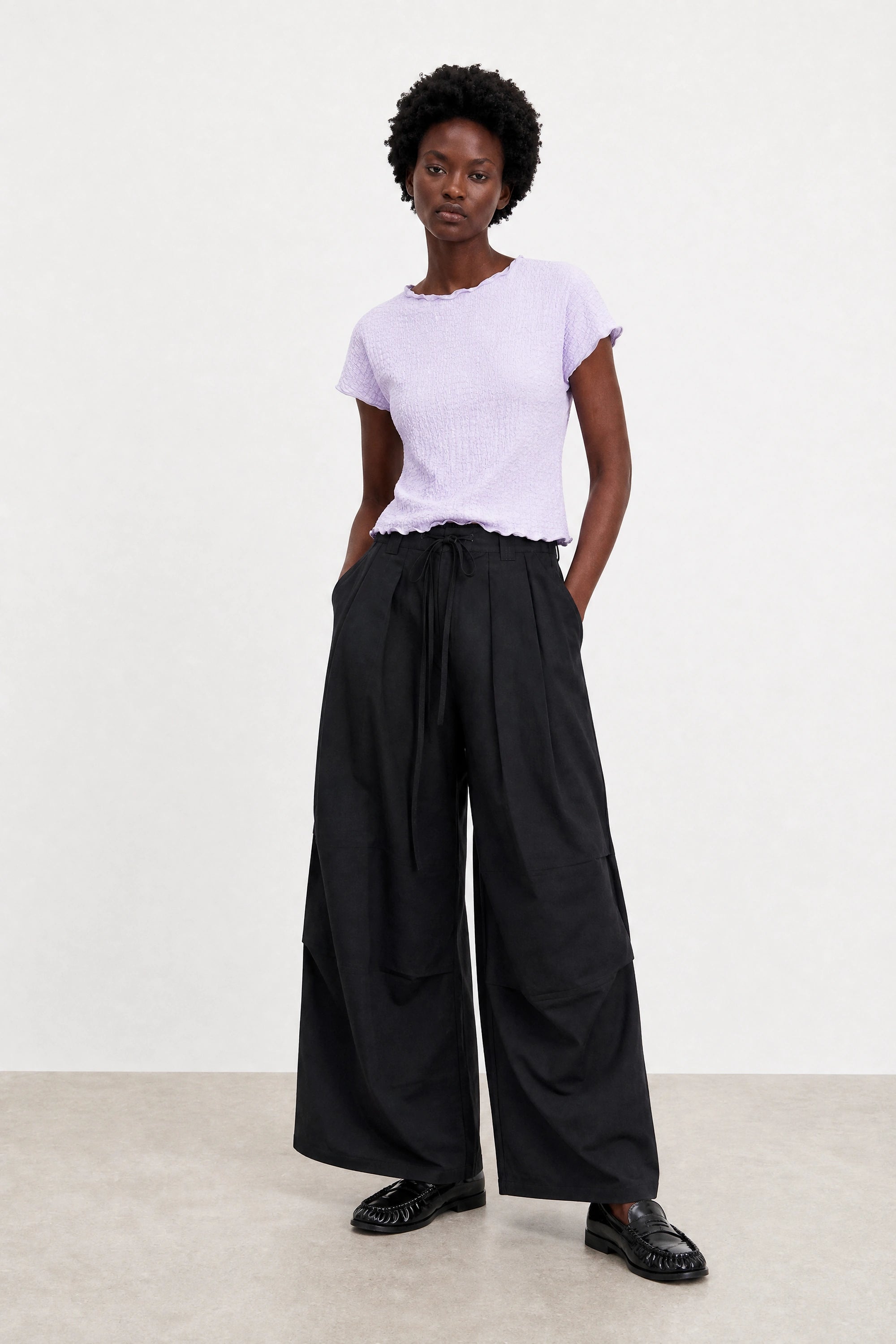 Lilac bubble texture mock neck short sleeve top_4