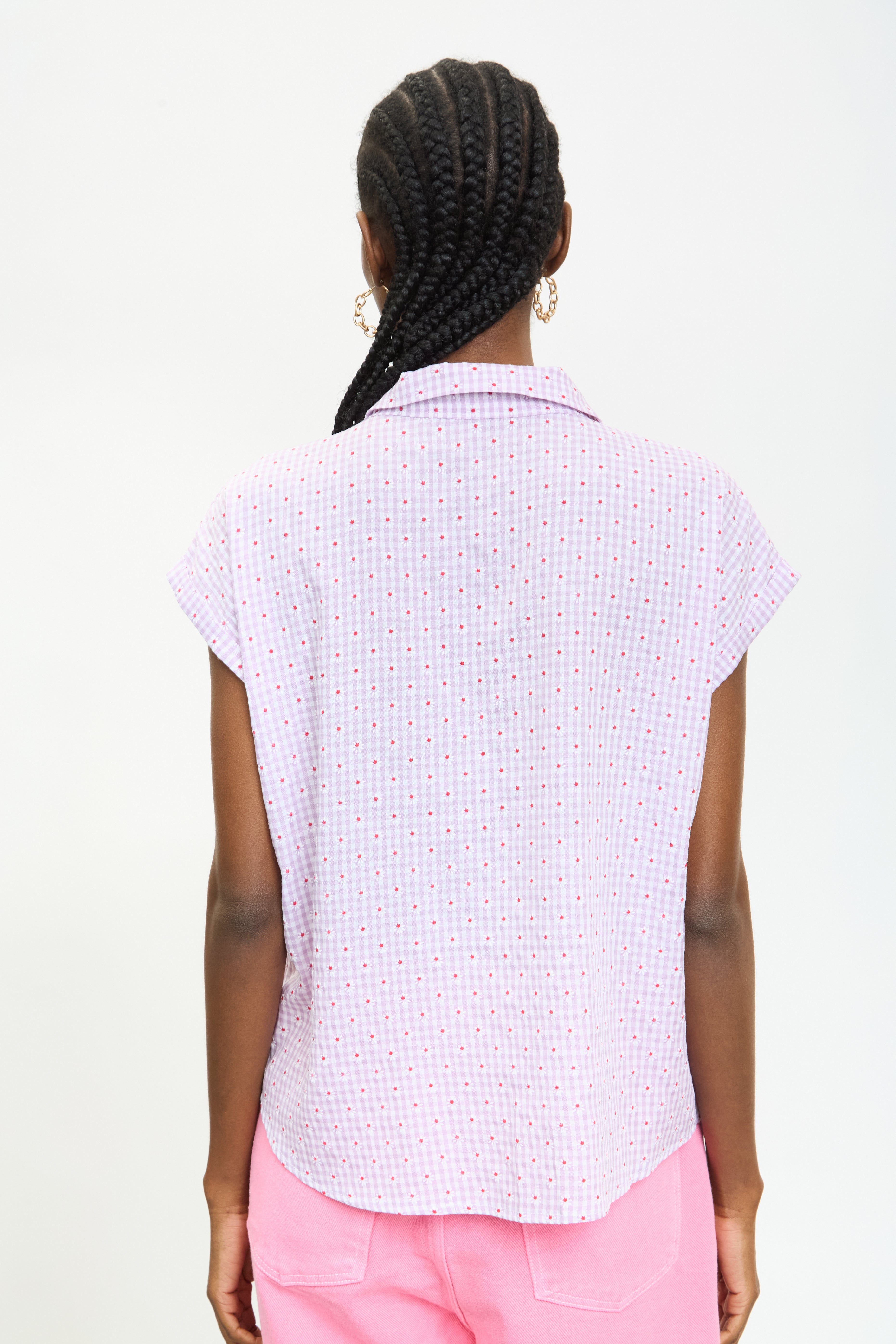 Lilac daisy gingham short sleeved shirt_2