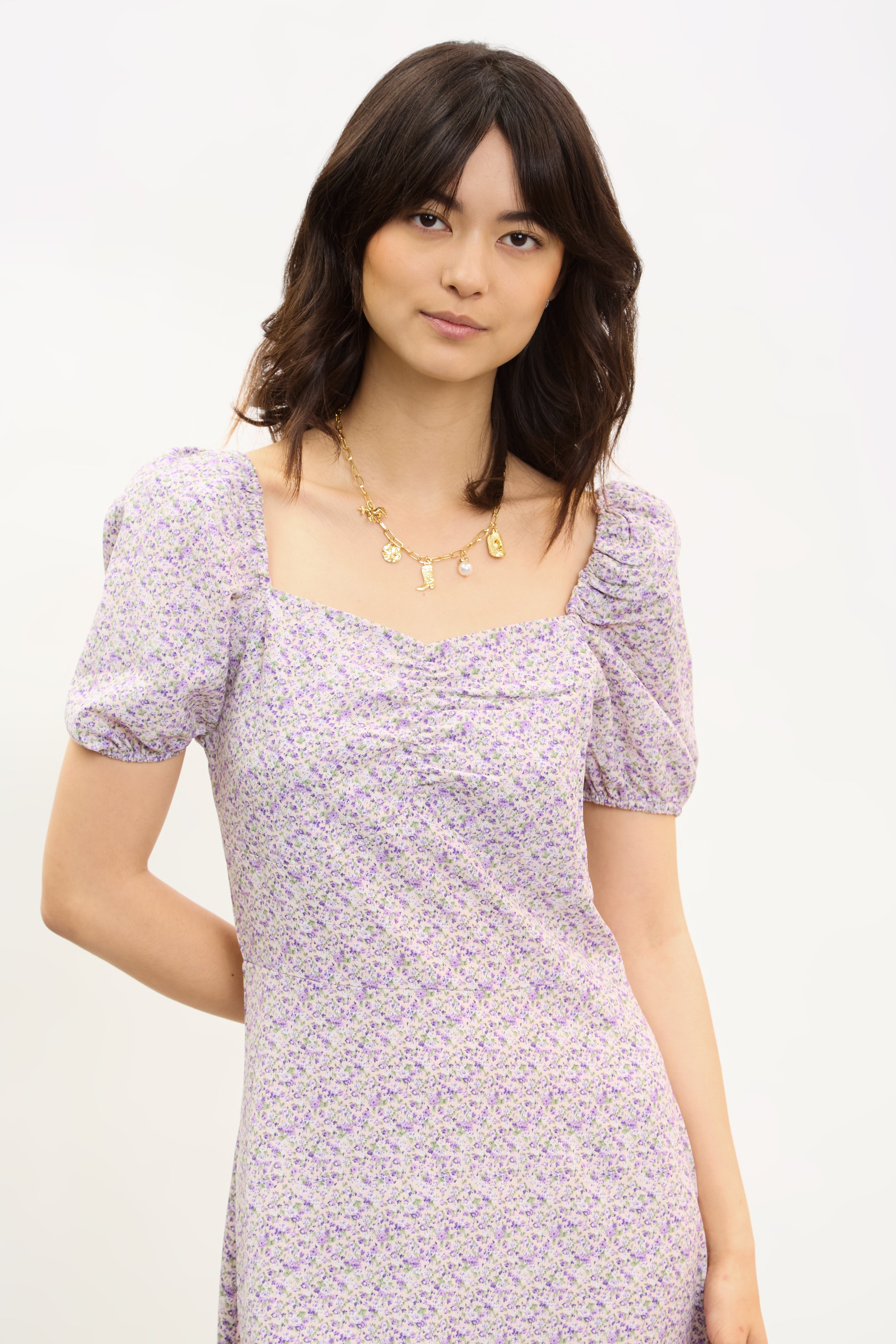 Lilac floral print puff sleeve midi dress_3