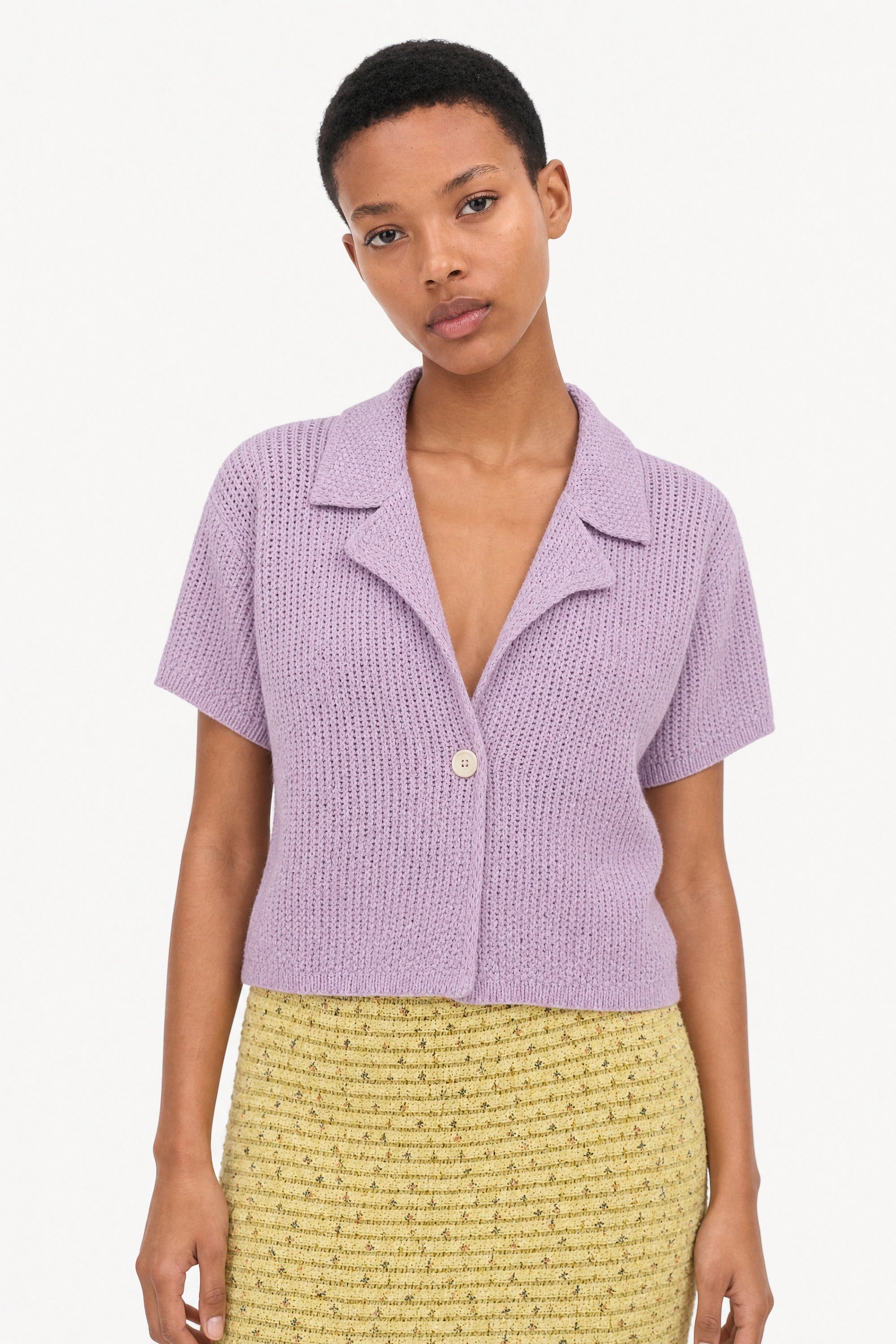Lilac linen blend short sleeved cardigan_1