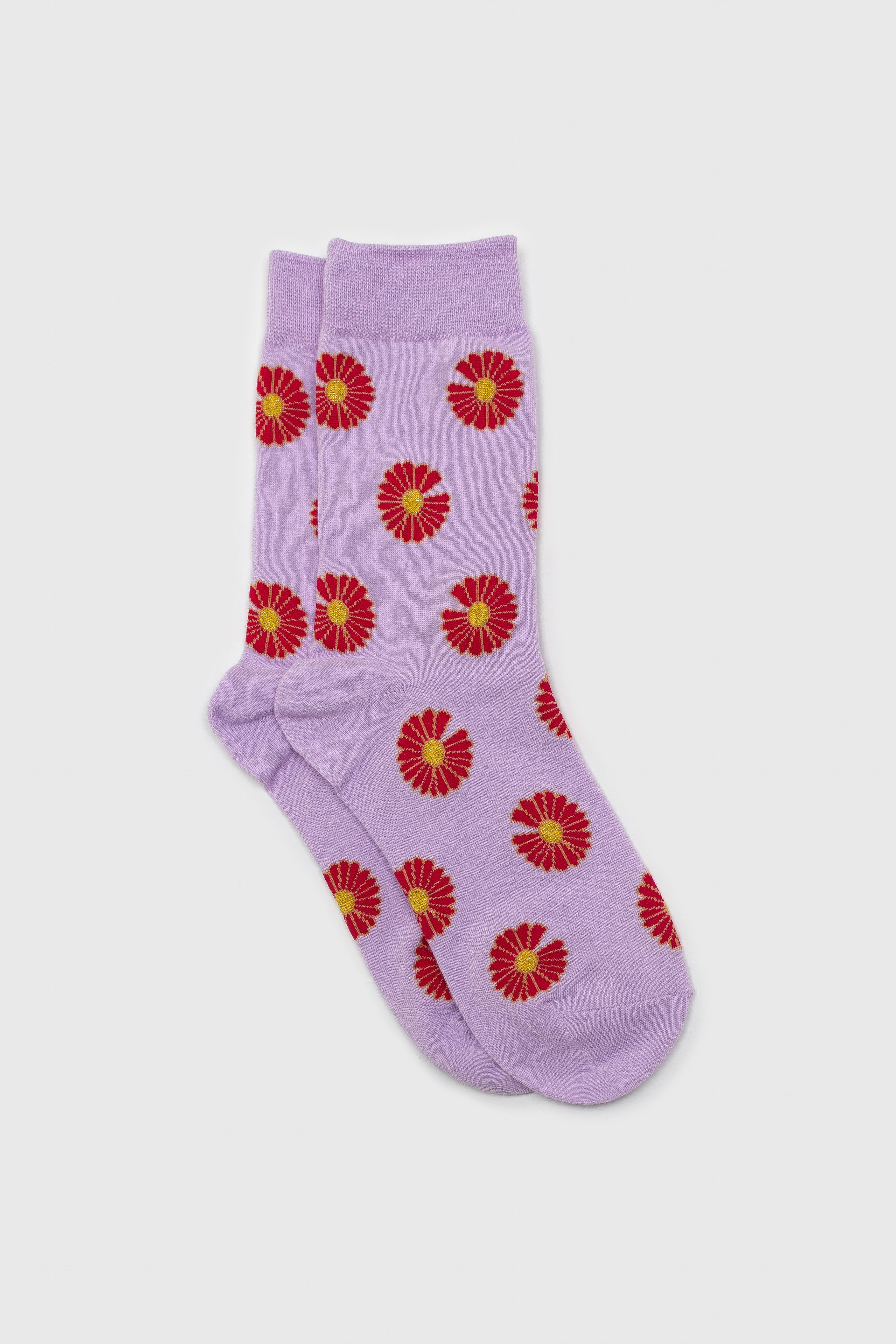 Lilac and red daisy print socks_1