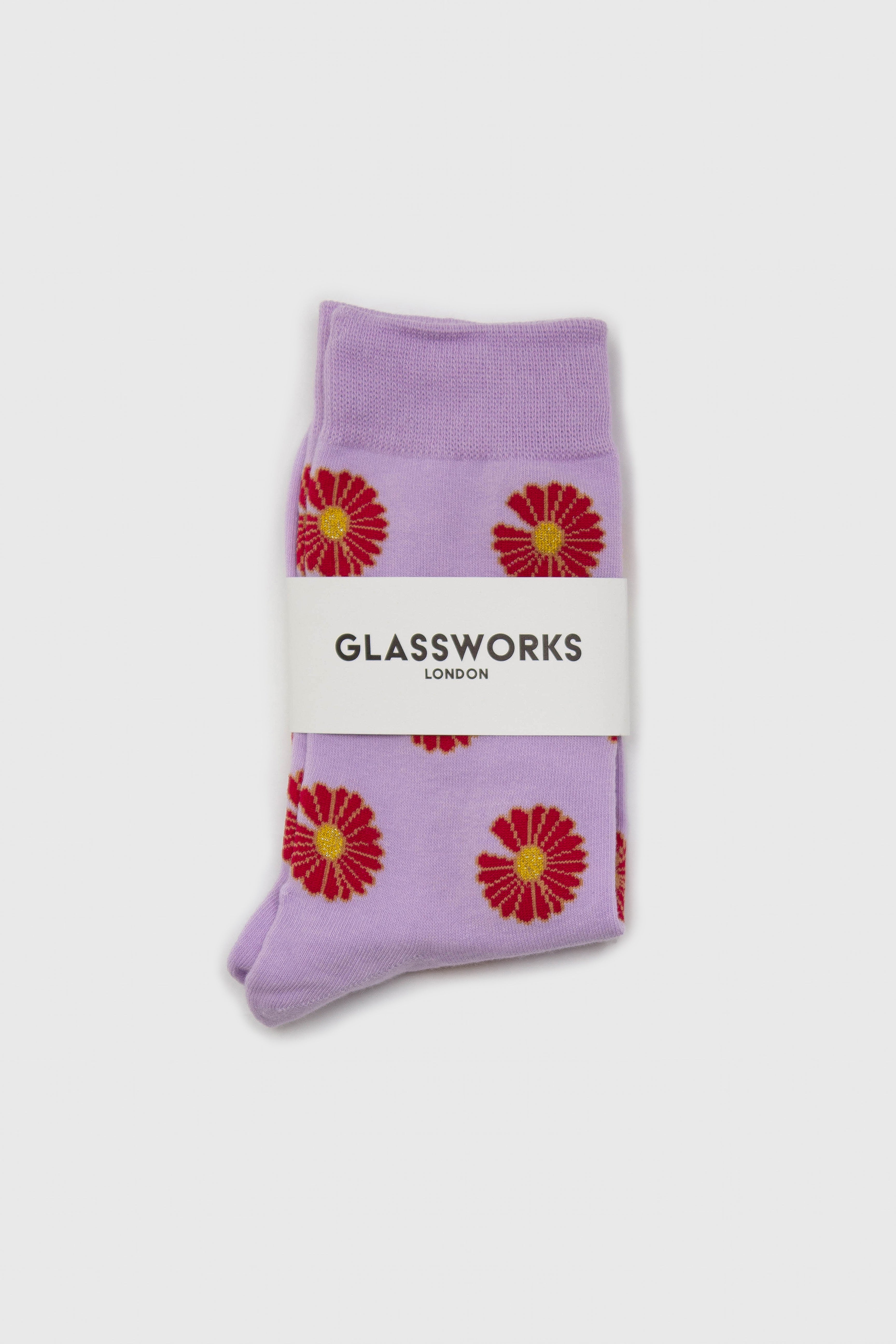 Lilac and red daisy print socks_3