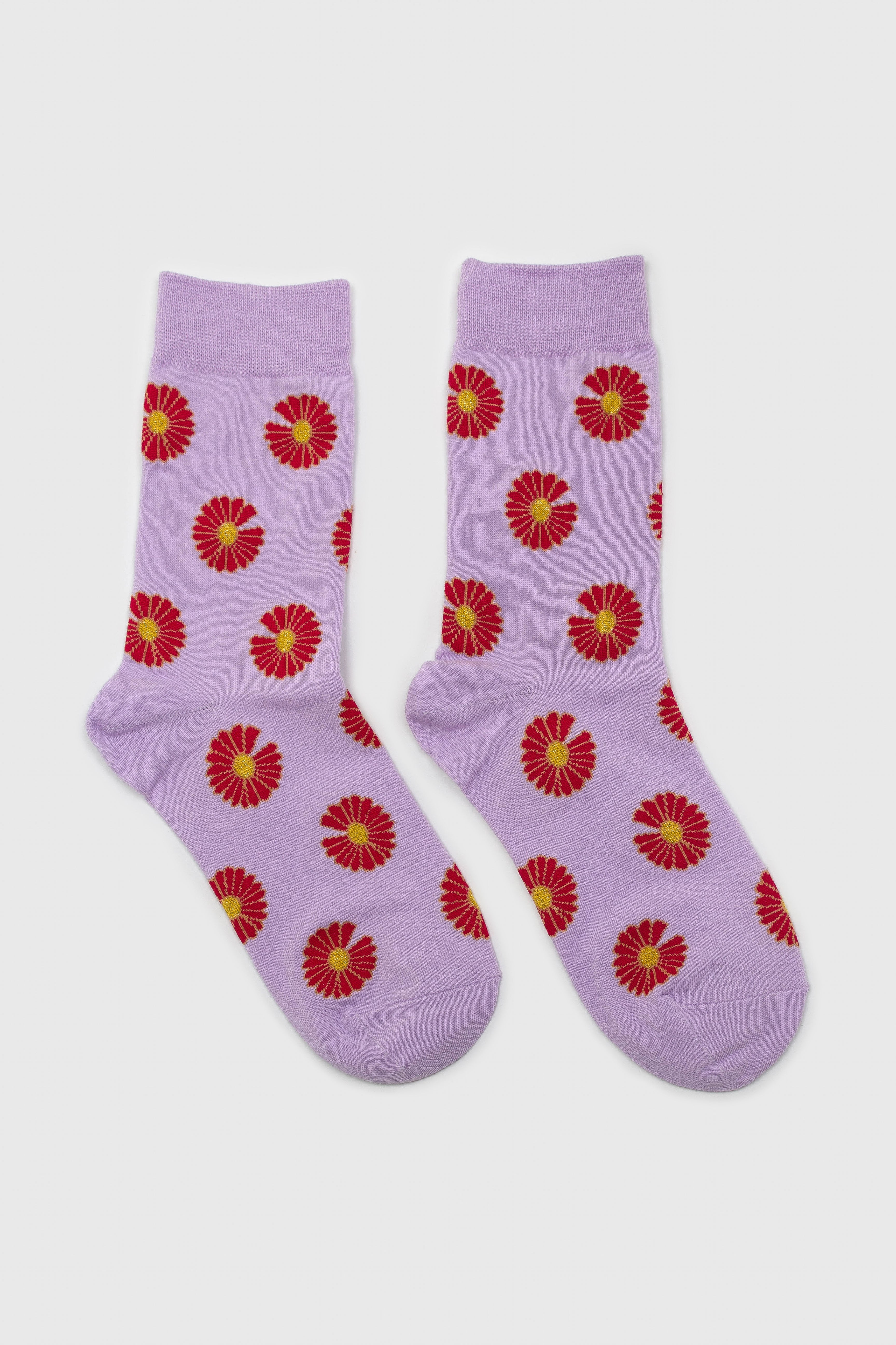 Lilac and red daisy print socks_4