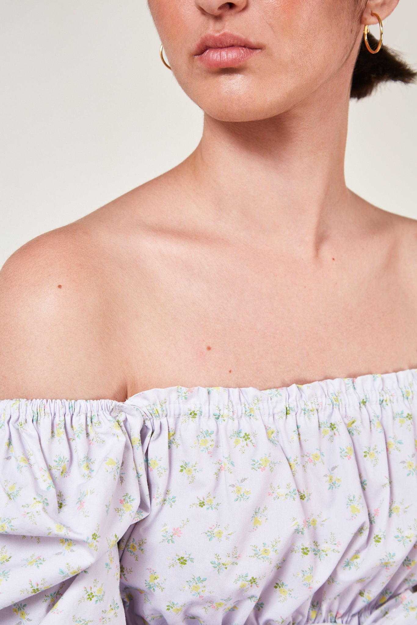 Lilac floral ruched off shoulder top_5