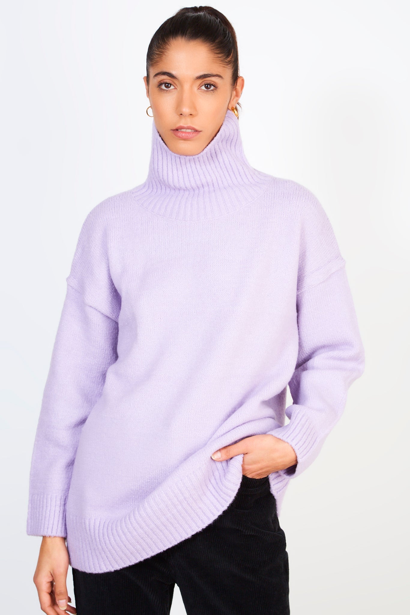 Lilac long ribbed hem turtleneck jumper_1